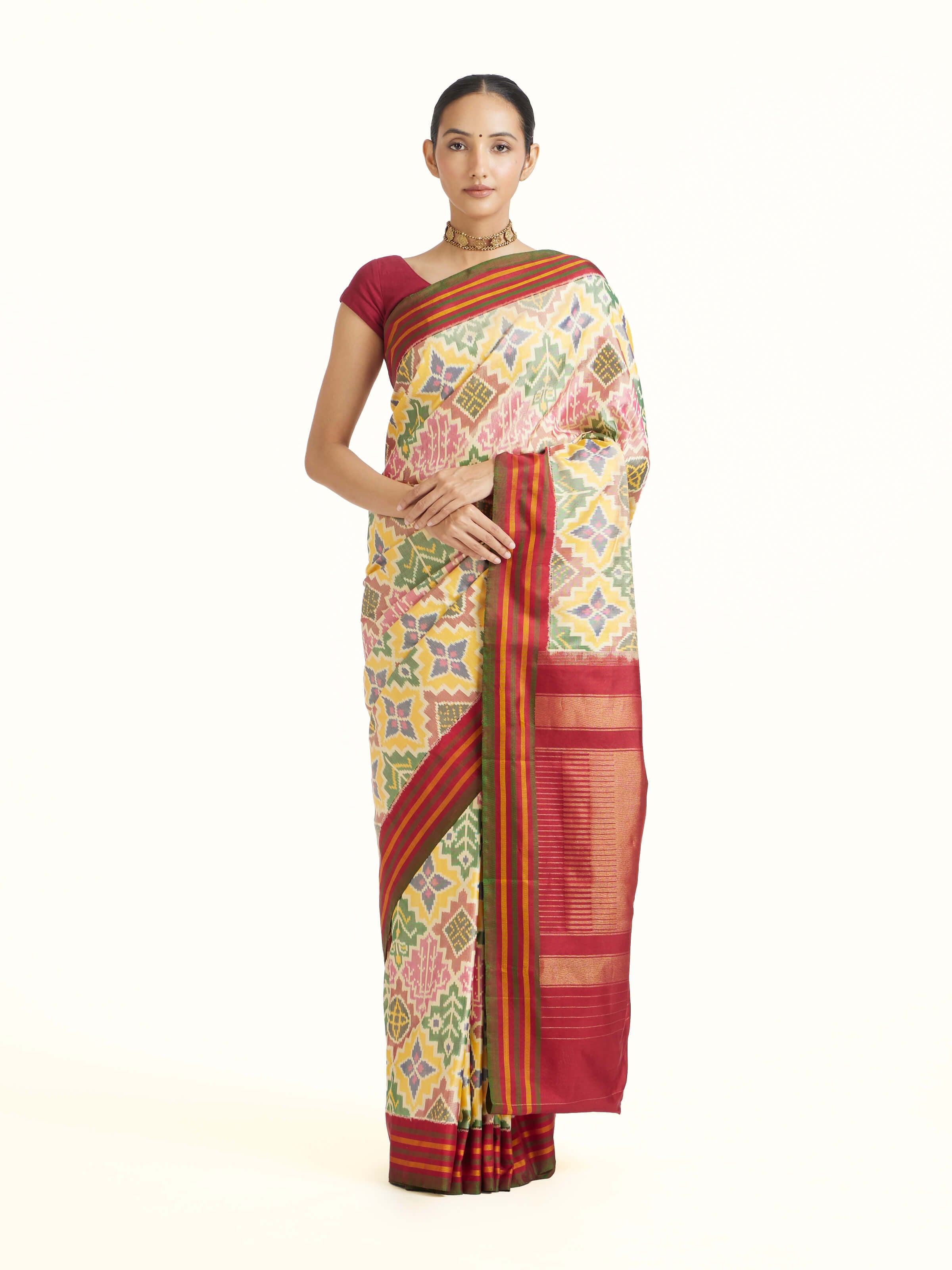 Yellow Weft Ikat Silk Saree