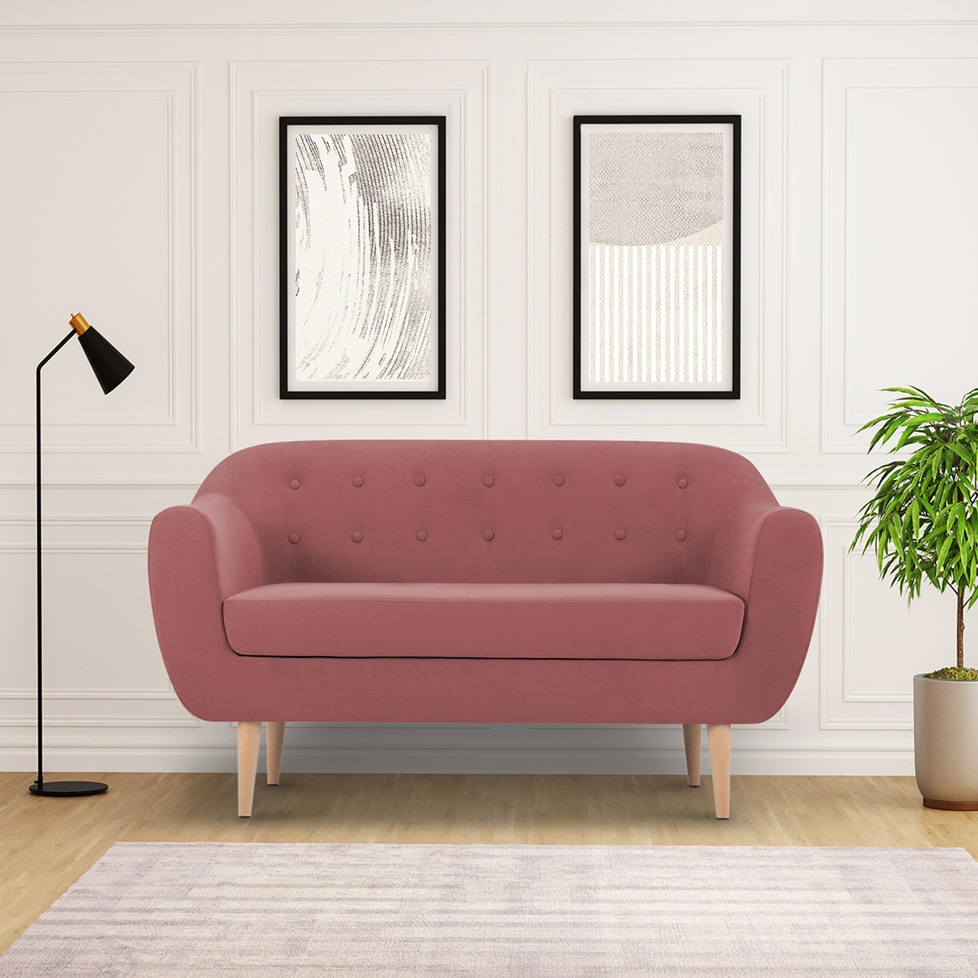 Colam Velvet 2 Seater Sofa Pinck in Colour - Ikro Lifestyle