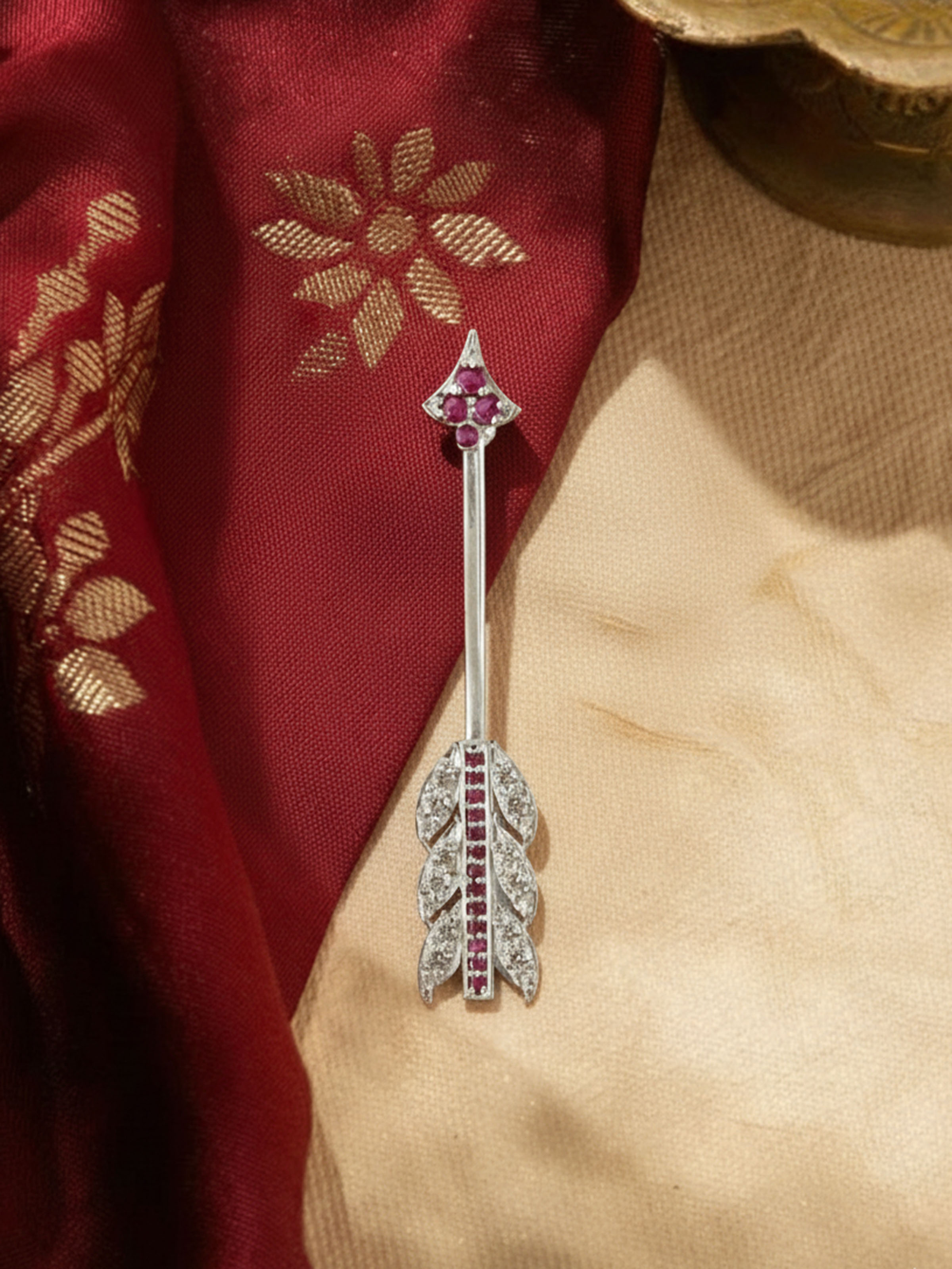 lifestyle view of silver smithing brooch pin