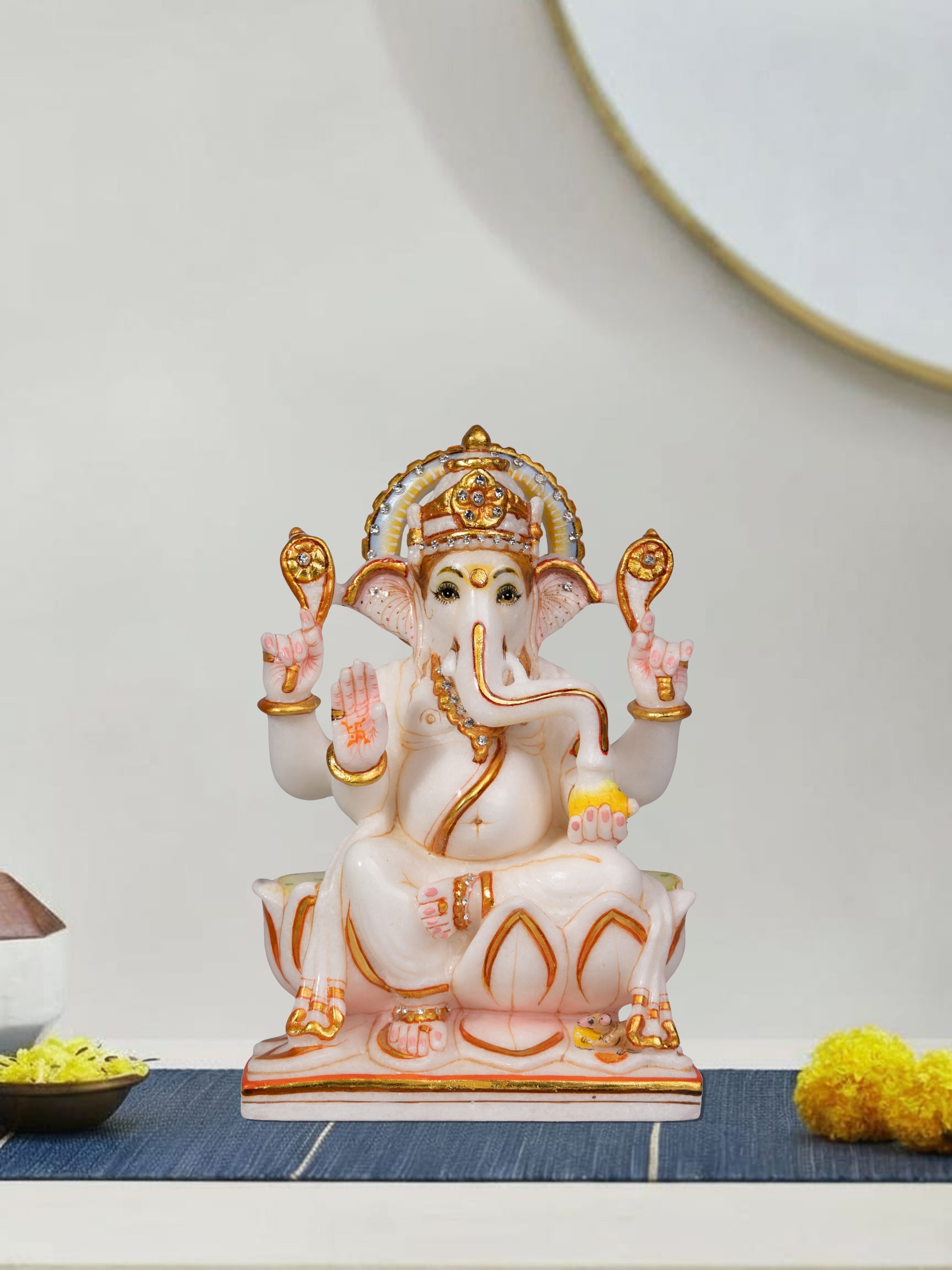 Lifestyle view of Carved Marble Ganesha Idol