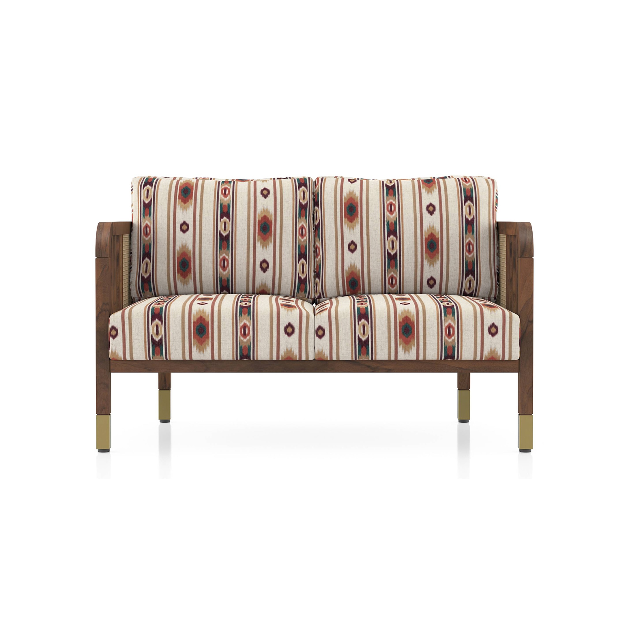 Taran 2 Seater Wooden Sofa in Sunset Ikat Stripes Colour