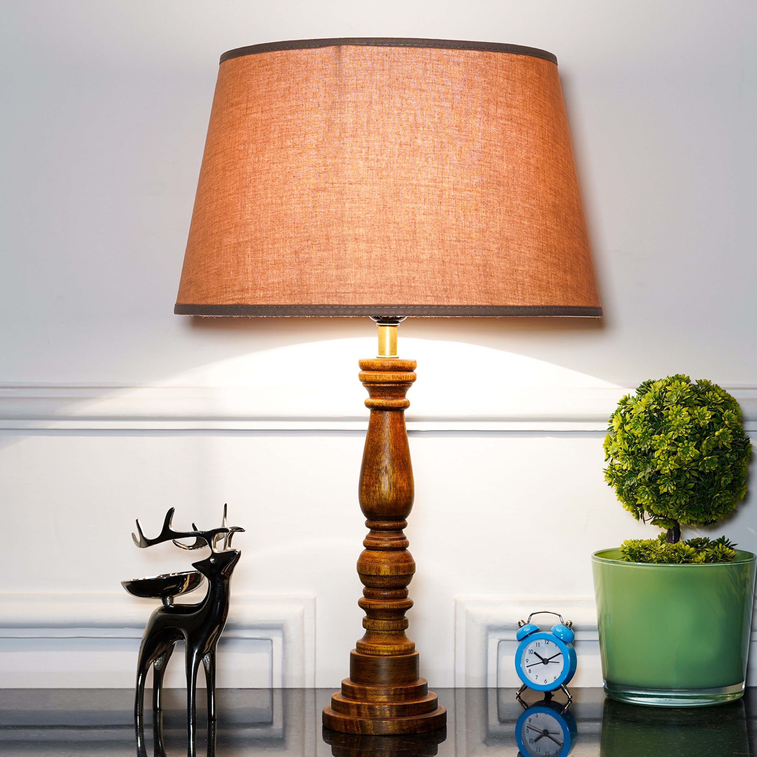 Hatton hand crafted Solid wood honey finish table lamp With Beige Cotton Shade