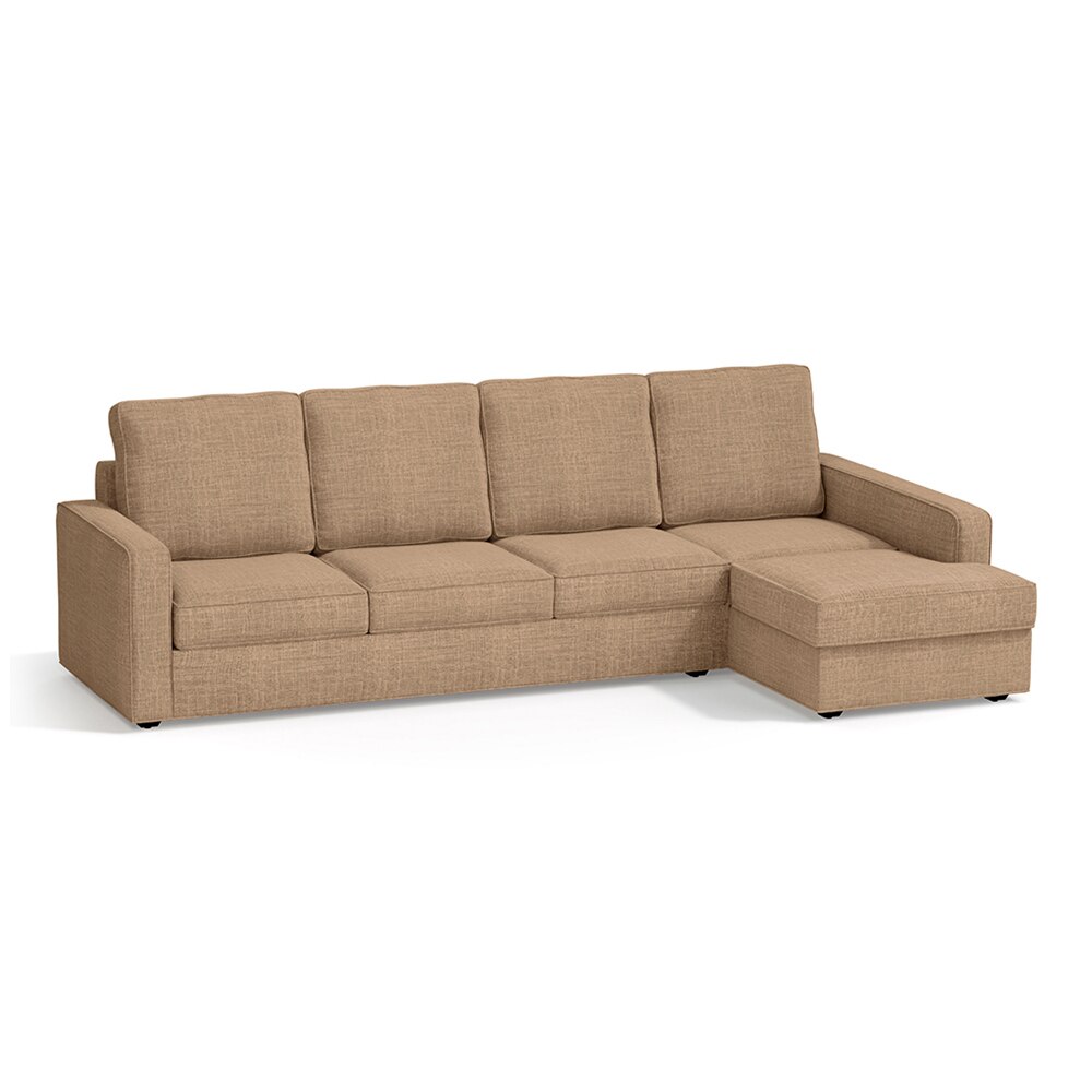 Apollo Sectional Fabric Sofa (Colour : Sandshell Beige , Seating Capacity : Right Aligned 3 Seater + Chaise+ Ottoman  Cushion Type : Soft )