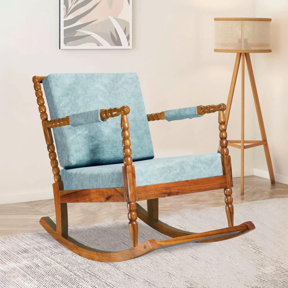 Lojios Solid Wood Lounge Chair In Blue Colour
