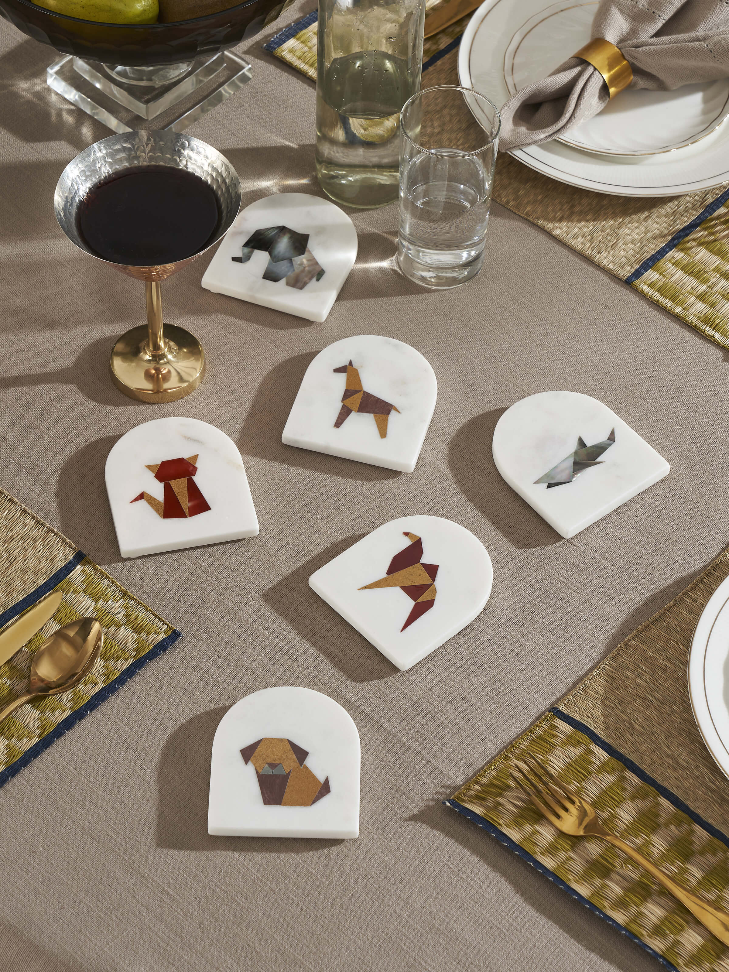 Handcrafted marble animal carving coasters – side view