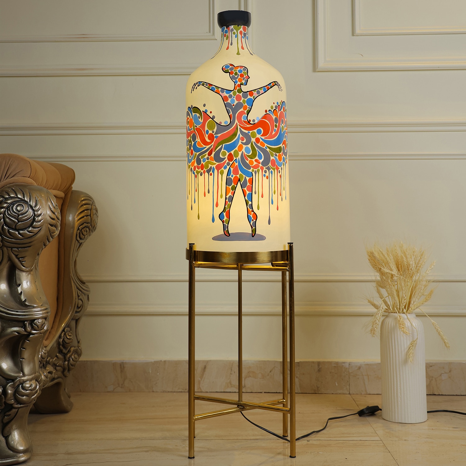 Rhythmic Beauty Foldable Metal Electric Floor Lamp in White Colour - Posh N Plush