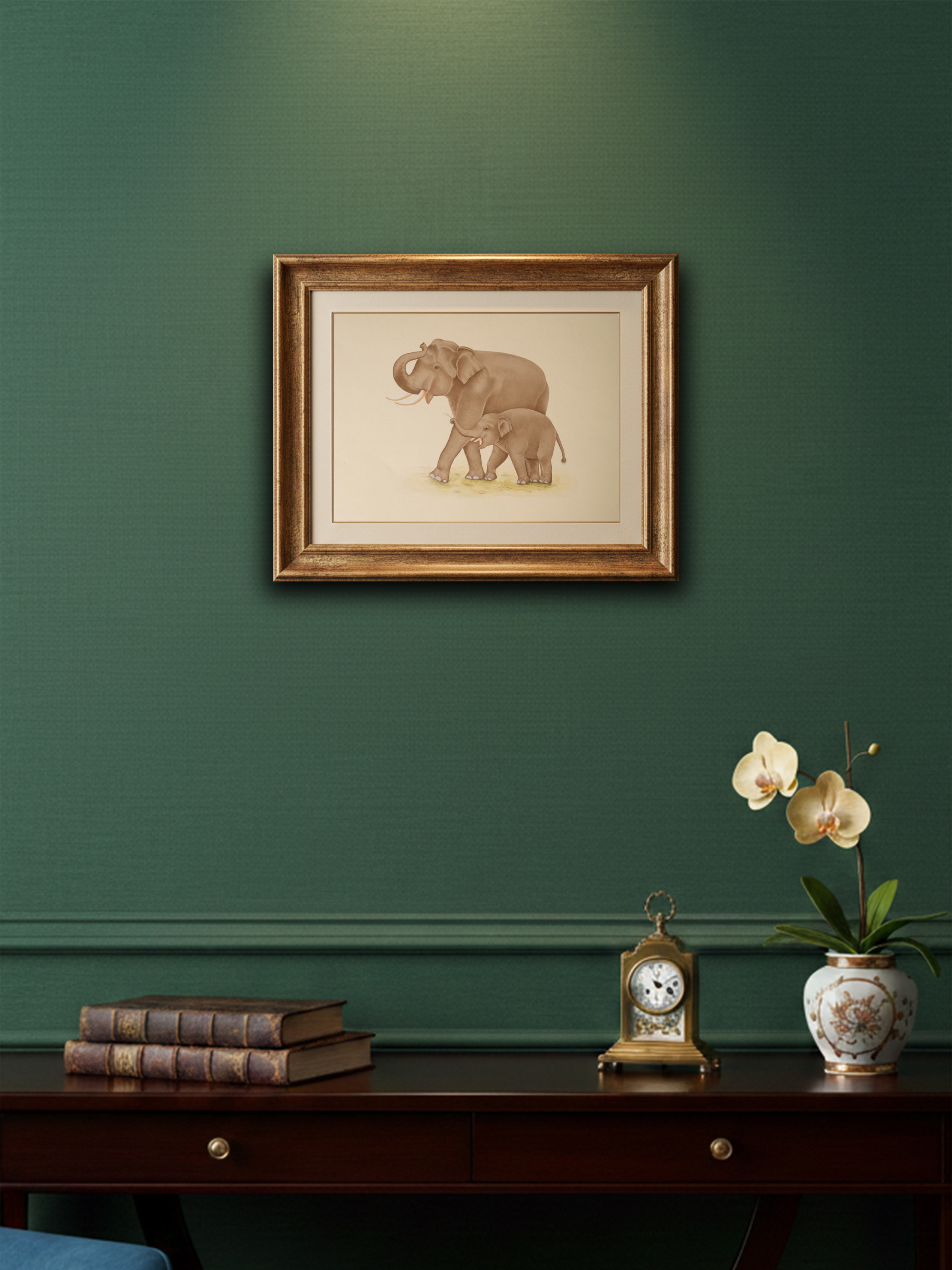 Elephant with Calf Miniature Painting