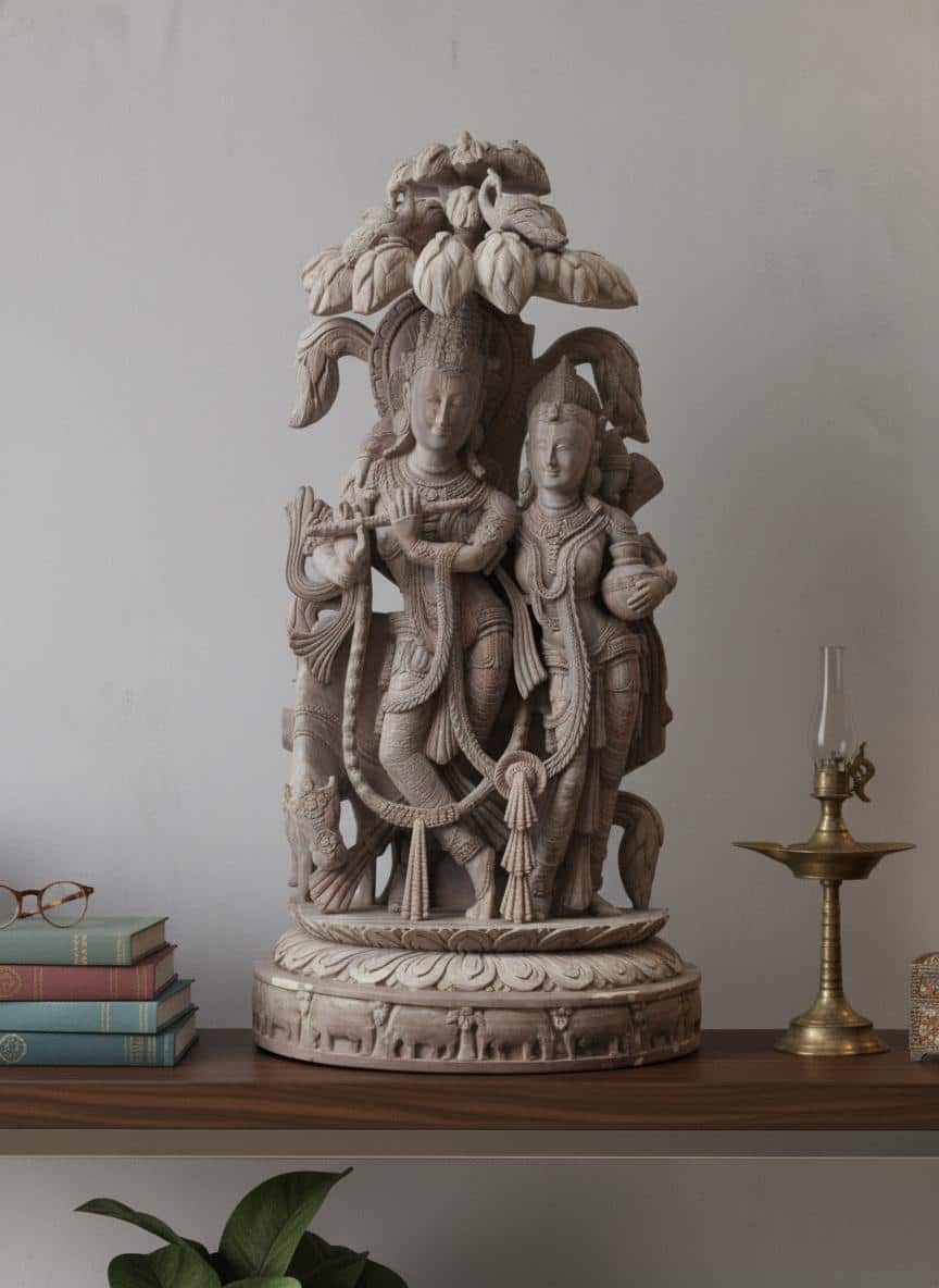 Carved Stone Radha & Krishna's Romance Idol