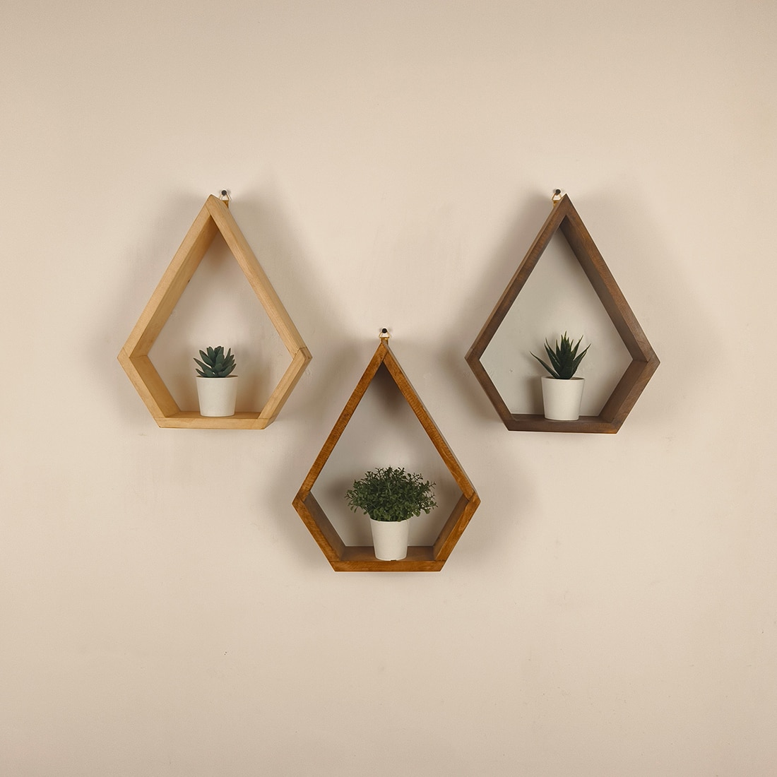 William Iii Diamond Shaped Set Of 3 Wooden Wall Shelves