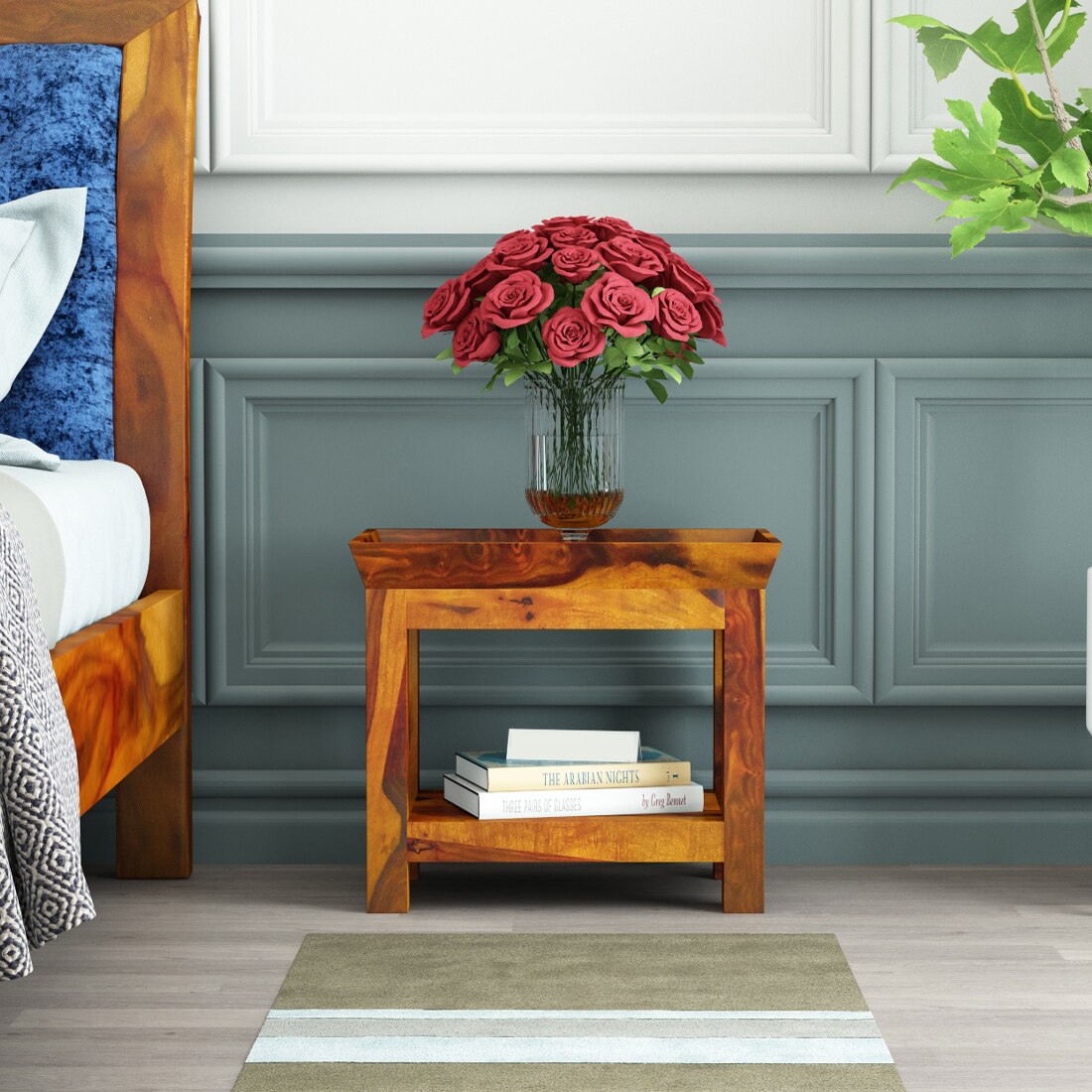 Simple Solid Wood Bedside Table in Honey Finish