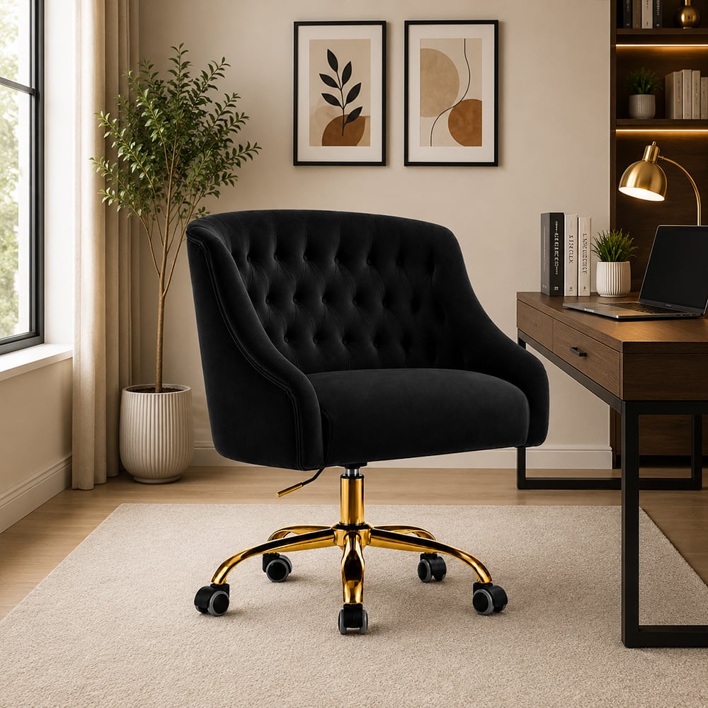 Doe Buck Clemence Modern Black Tufted Velvet Office Chair