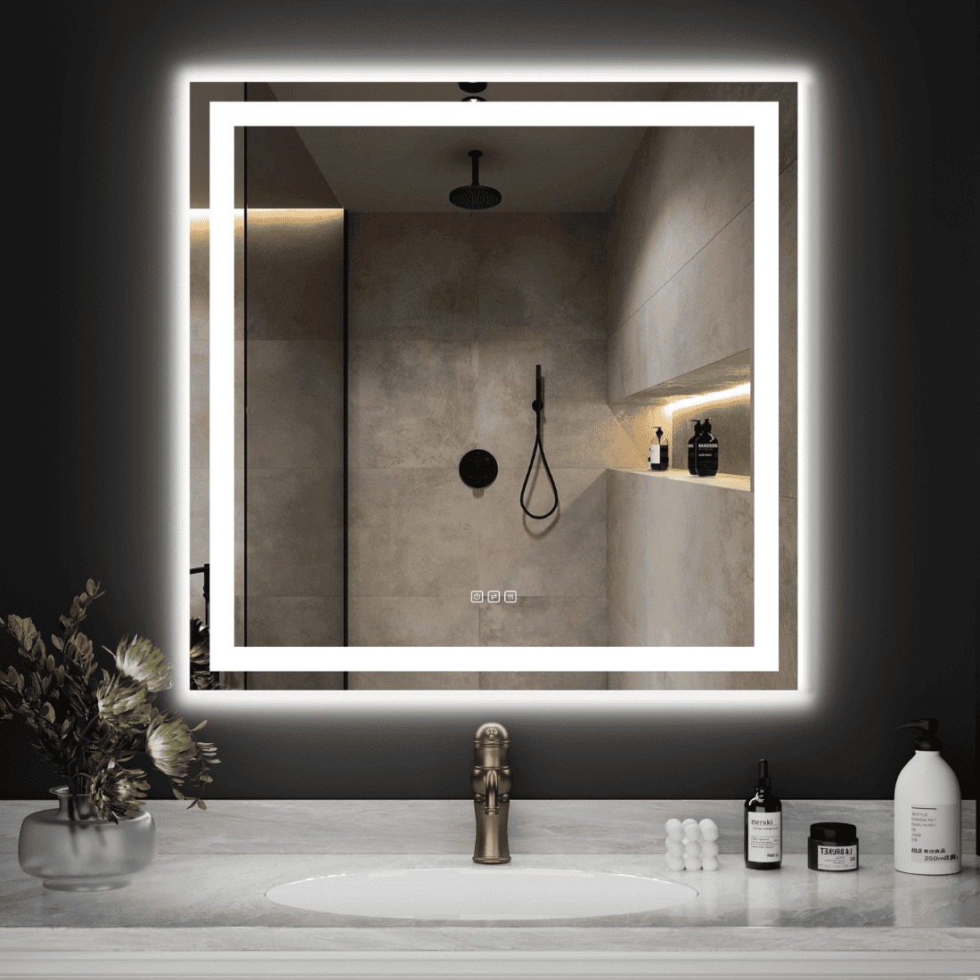 Square LED Mirror  Illuminated  Mirror with Light Border