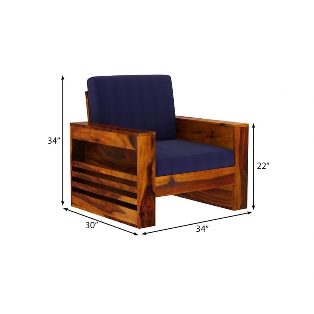 Maruti 1 Seater Wooden Sofa (Blue Colour, Honey Finish)