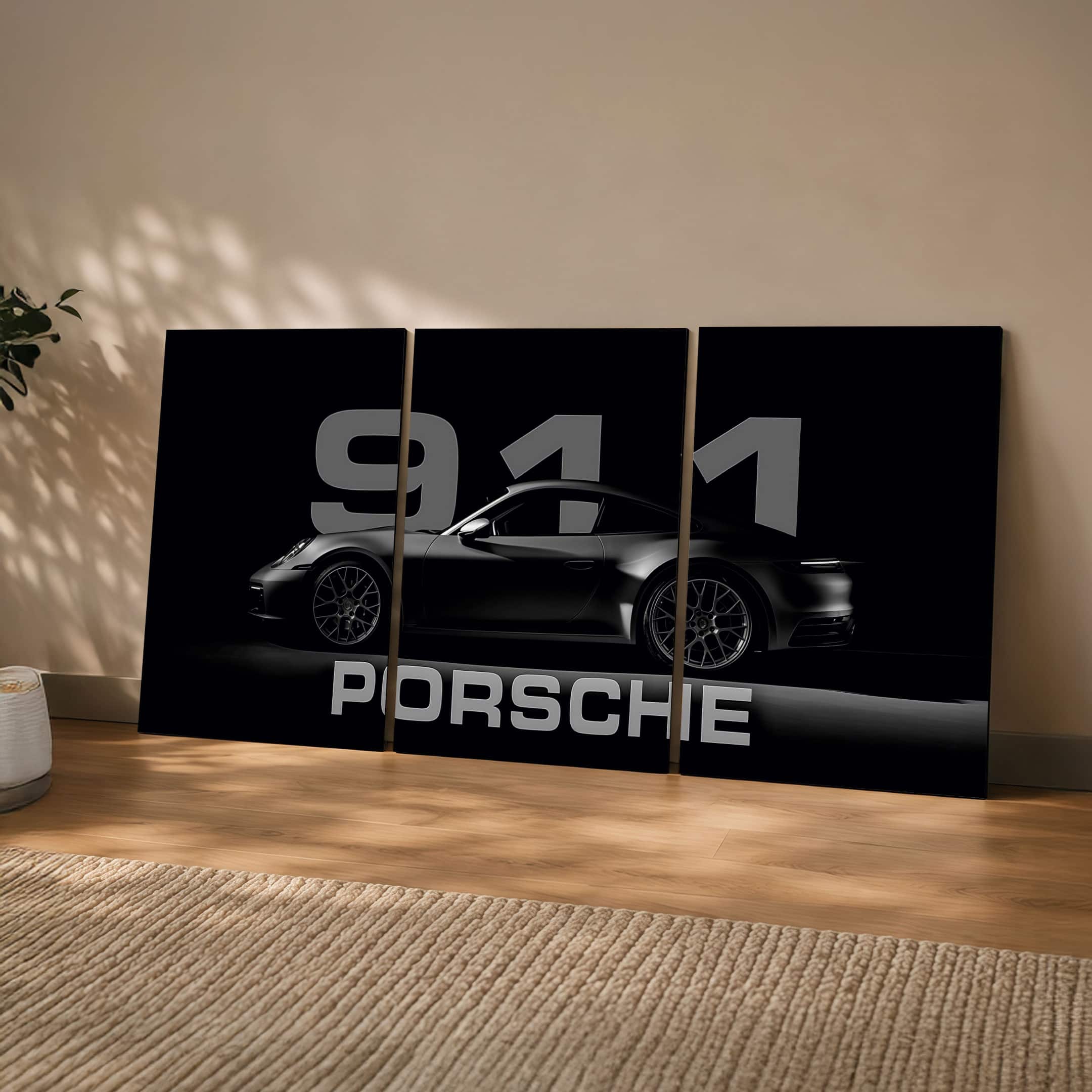 The Castle Decor Porsche 911 Black Luxury Car Wall Art Set of 3 16x24 Inch - The Castle Decor