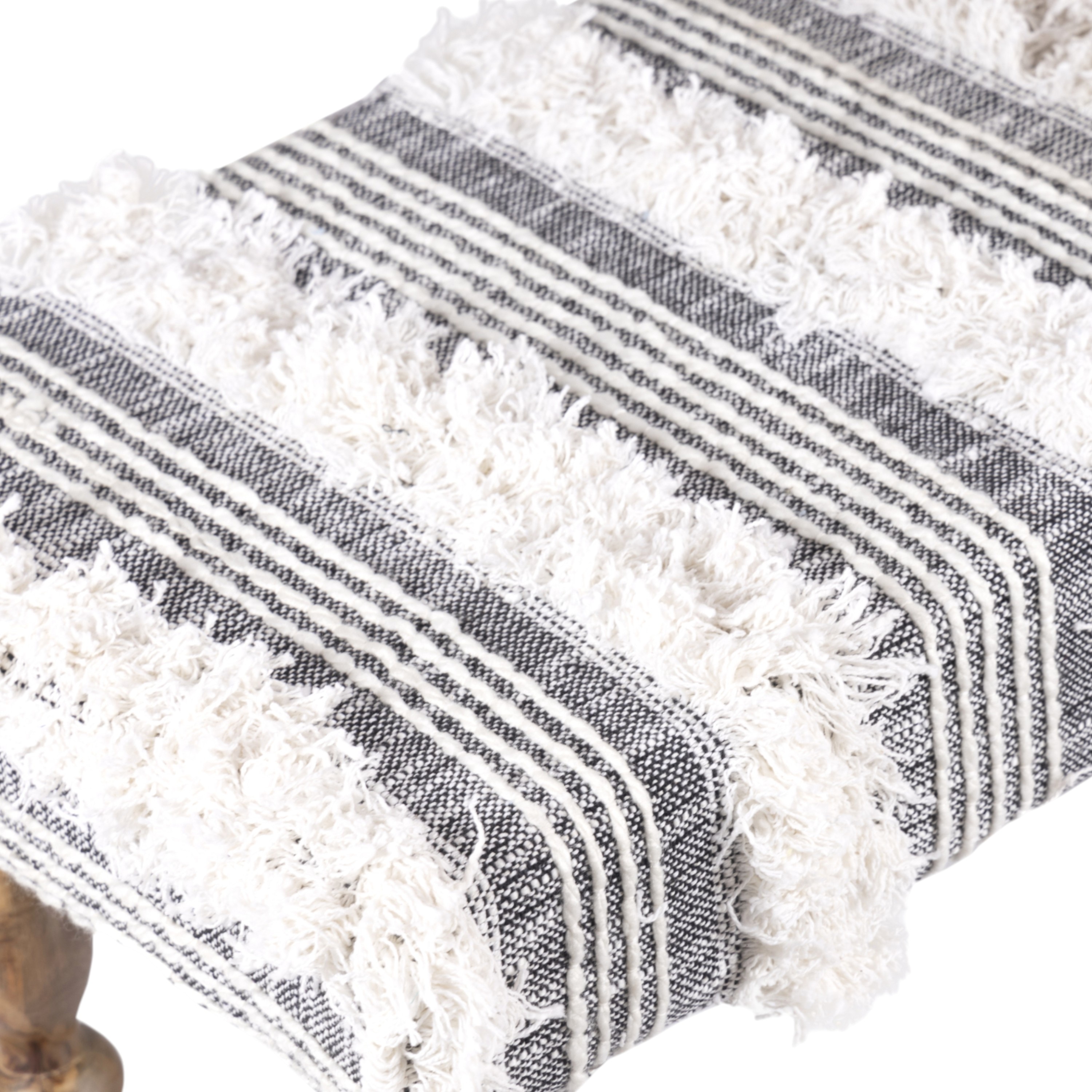 Cairo Sheesham Wood Accent 3 Seater Bench In Grey Fabric