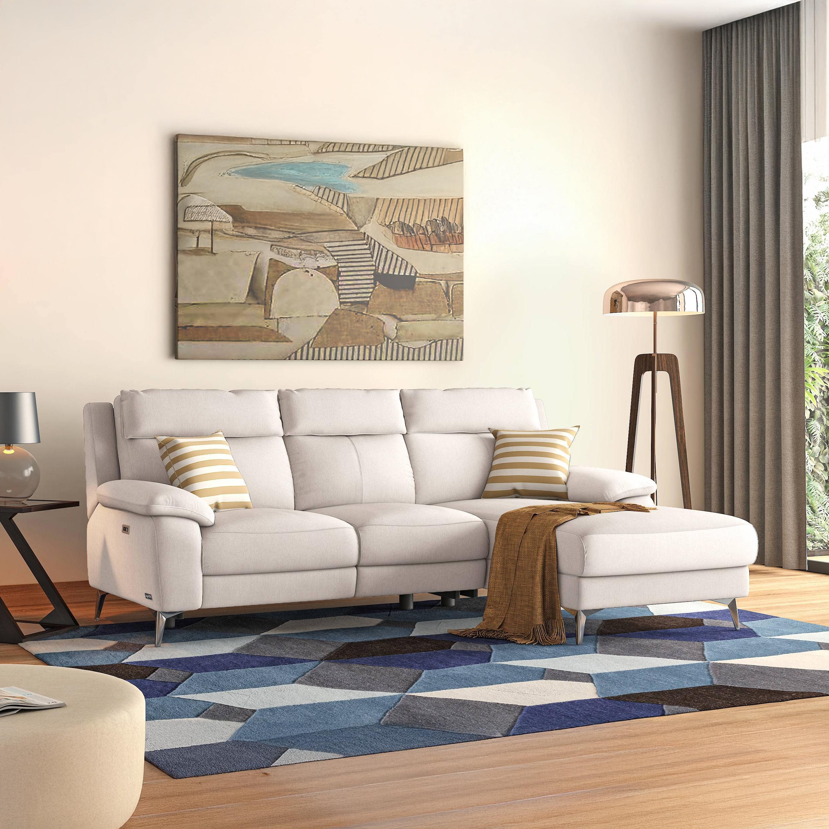 Emila Right Aligned Three Seater Sectional Recliner in Cream Colour