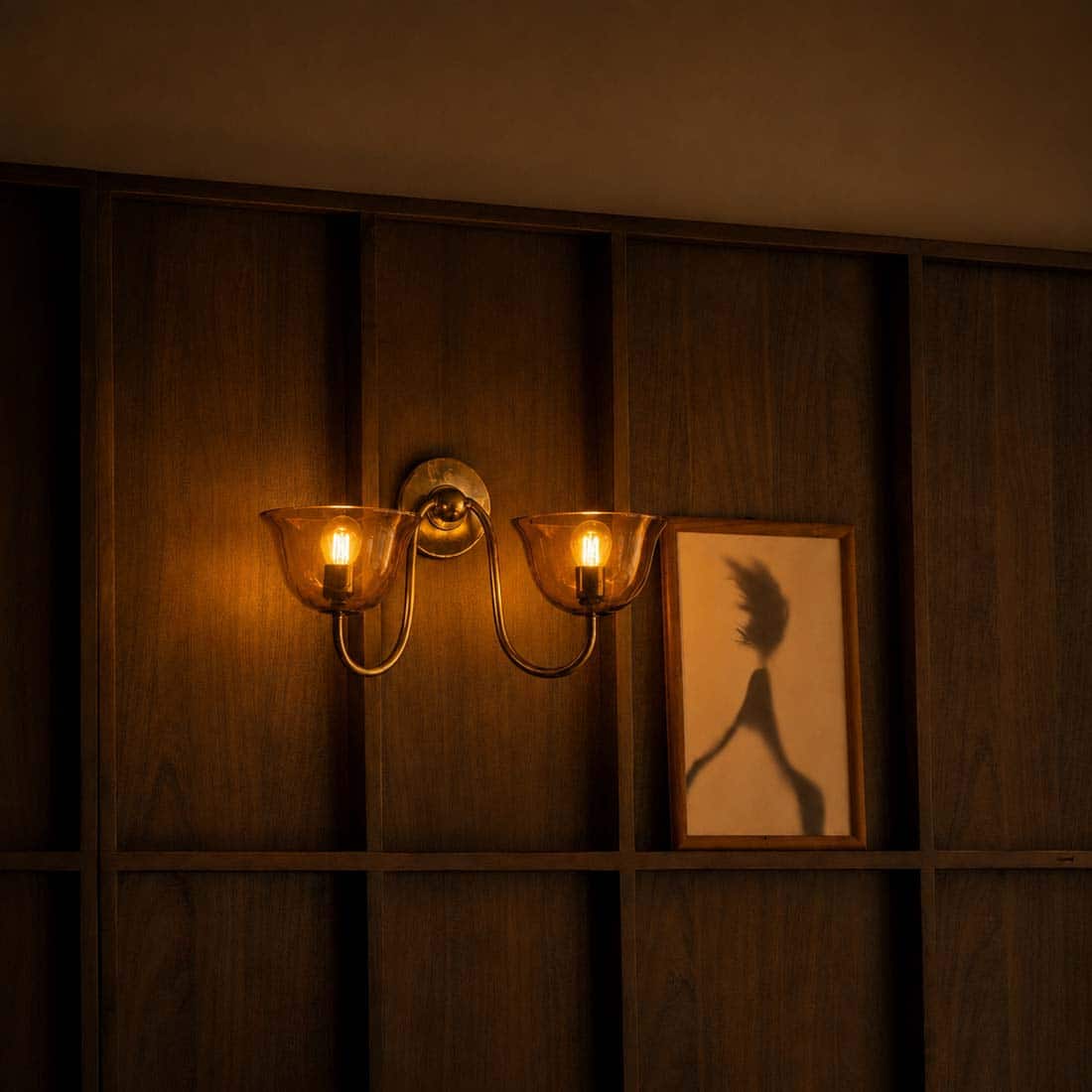 Lior Handicrafted Twin Wall Lamp in Antique Silver Brass finish and Amber Colour - Orange Tree