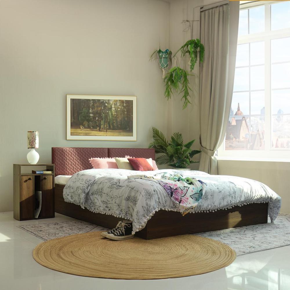 Viveka Engineered Wood Queen Size Bed In Walnut Finish