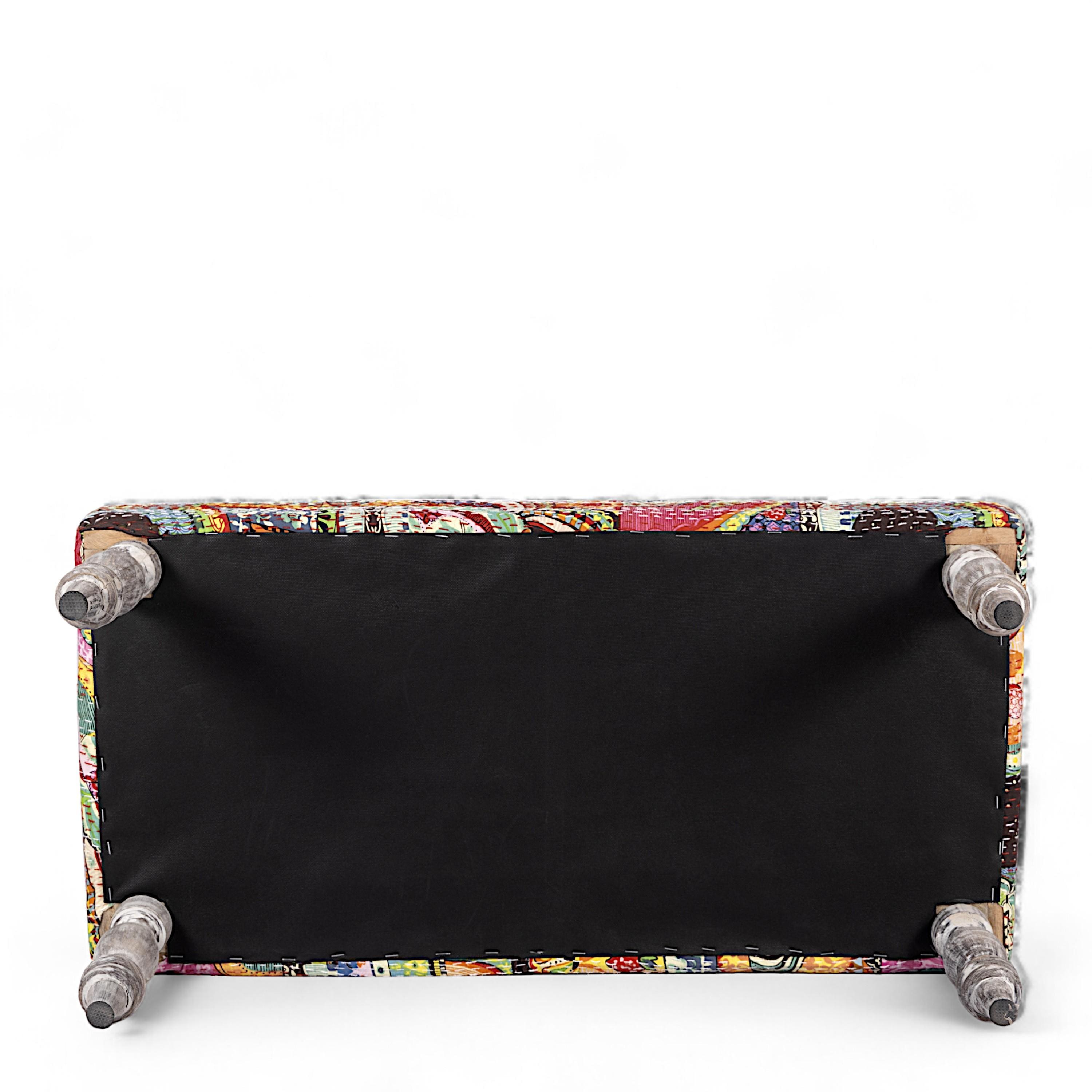 Bestone Solid Wood Bench In Multicolour Patch Kantha Fabric