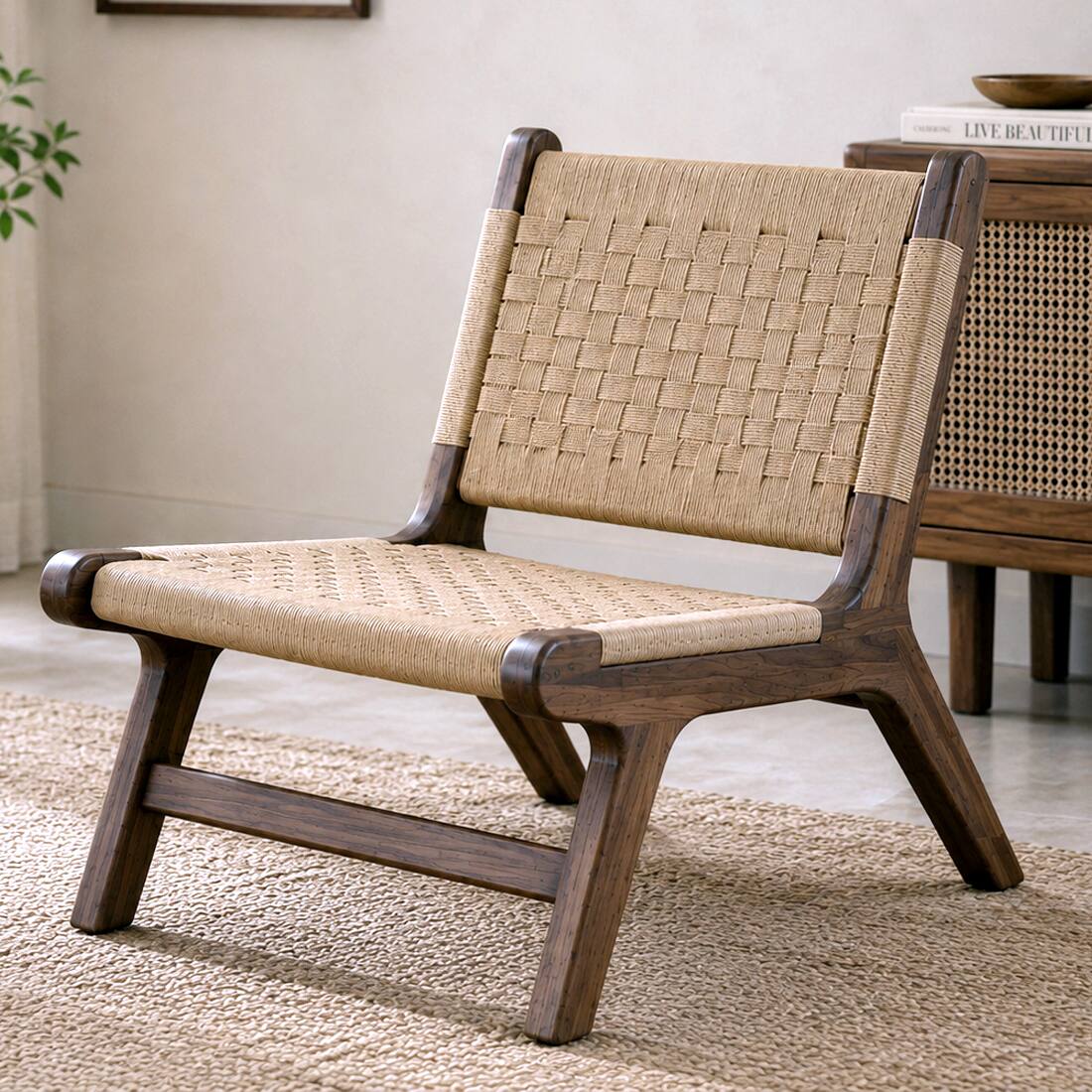 Bombay Woven Accent Chair in Walnut Finish - HomeDfy