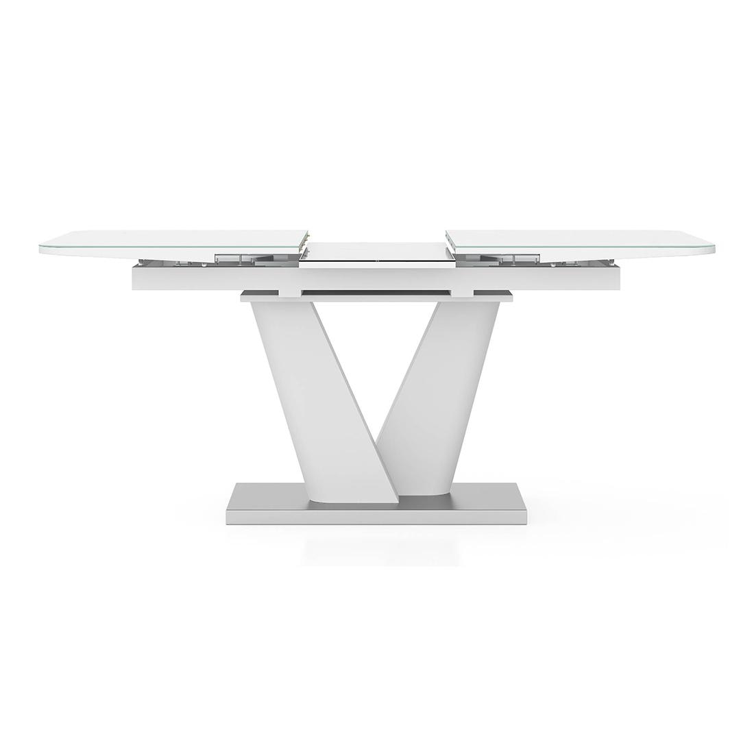 Caribu 4 To 6 Extendable Dining Table With Set Of 6 Doris Swivel Accent Chairs (Colour- White Leatherette, Finish- White High Gloss)