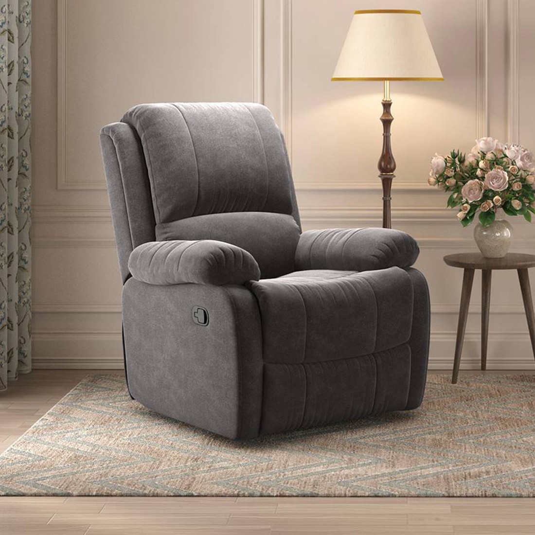 Lebowski Fabric One Seater Manual Recliner in Smoke Fabric Colour