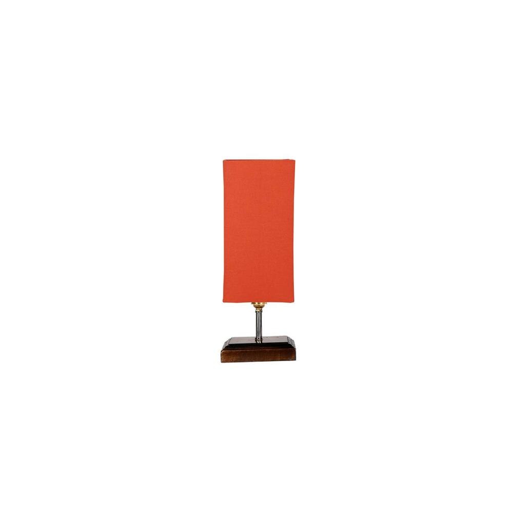 Elliott Orange cotton table lamp with Square Brown Wood Base