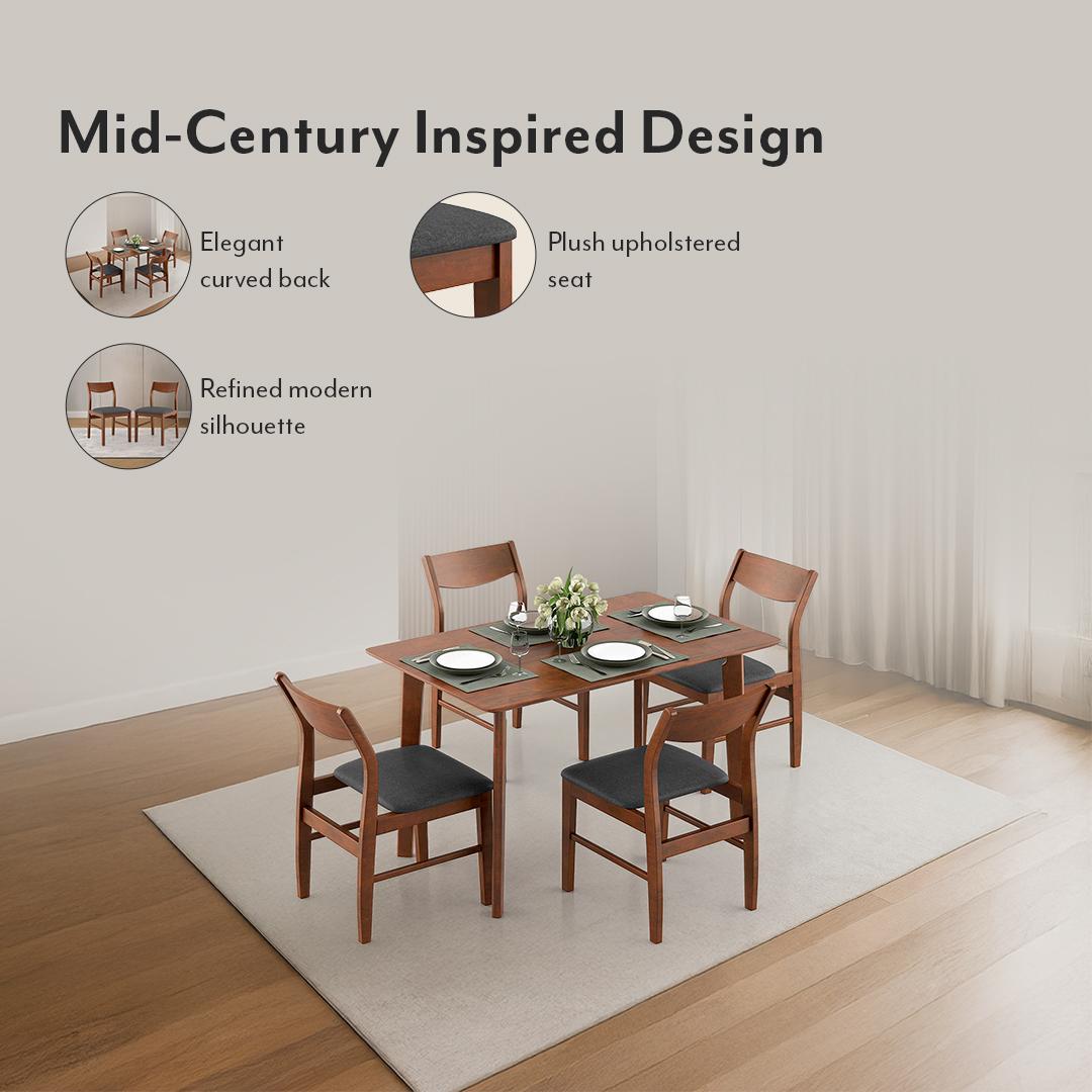 Augusta Solid Wood Dining Chair Set Of 2 In Dark Walnut Finish With Grey Fabric Colour