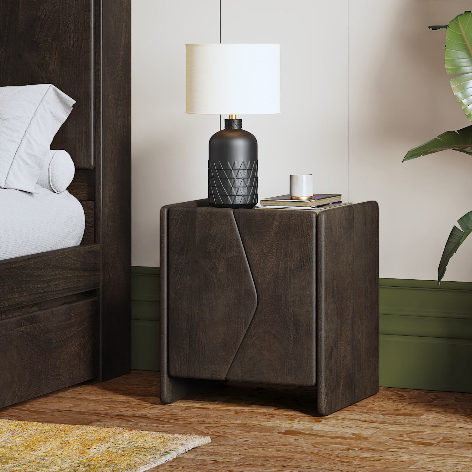 Koro Solid Wood Bedside Table In Drak Chestnut Finish - Urban Ladder