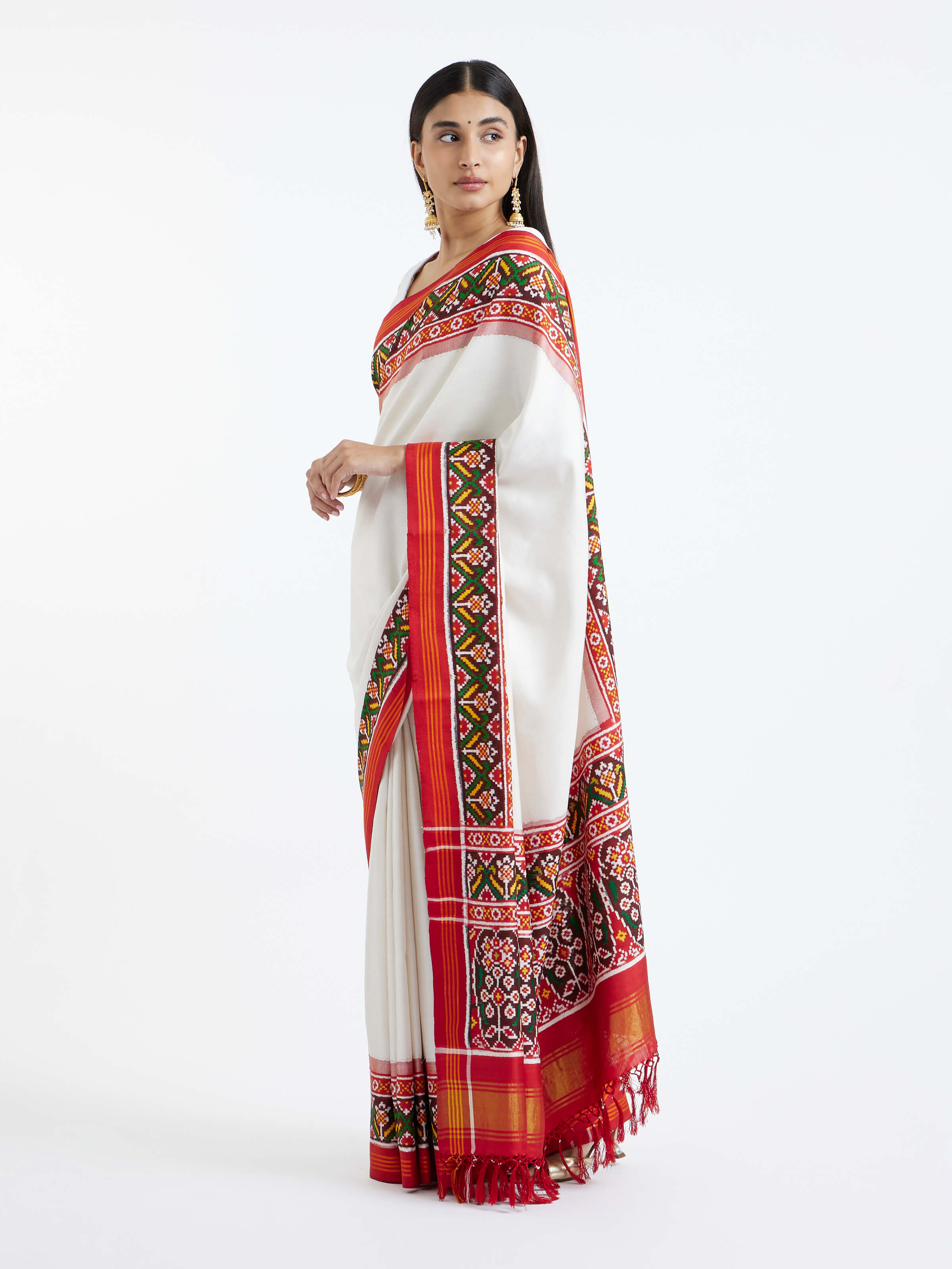White Patan Patola Handloom Silk Saree