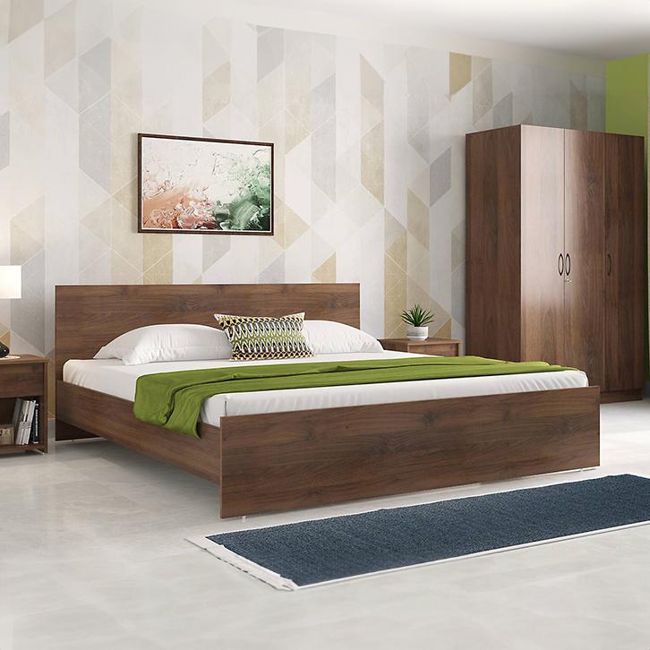 Zoey Engineered Wood King Size Bed In Classic Walnut Finish