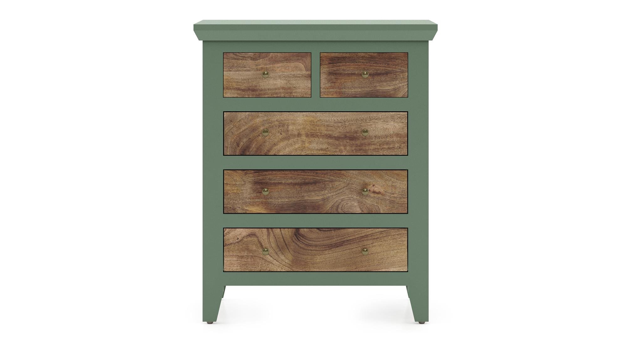 Avelin Solid Wood Chest of 5 Drawers in Sage Green Finish