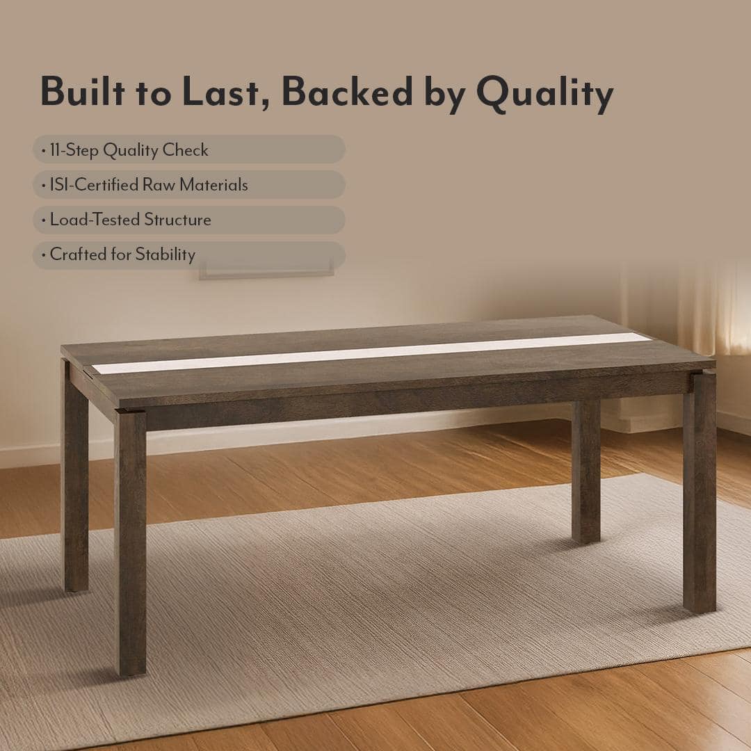 Atlas Crest Storage Solid Wood 6 Seater Dining Table In Danish Walnut Finish