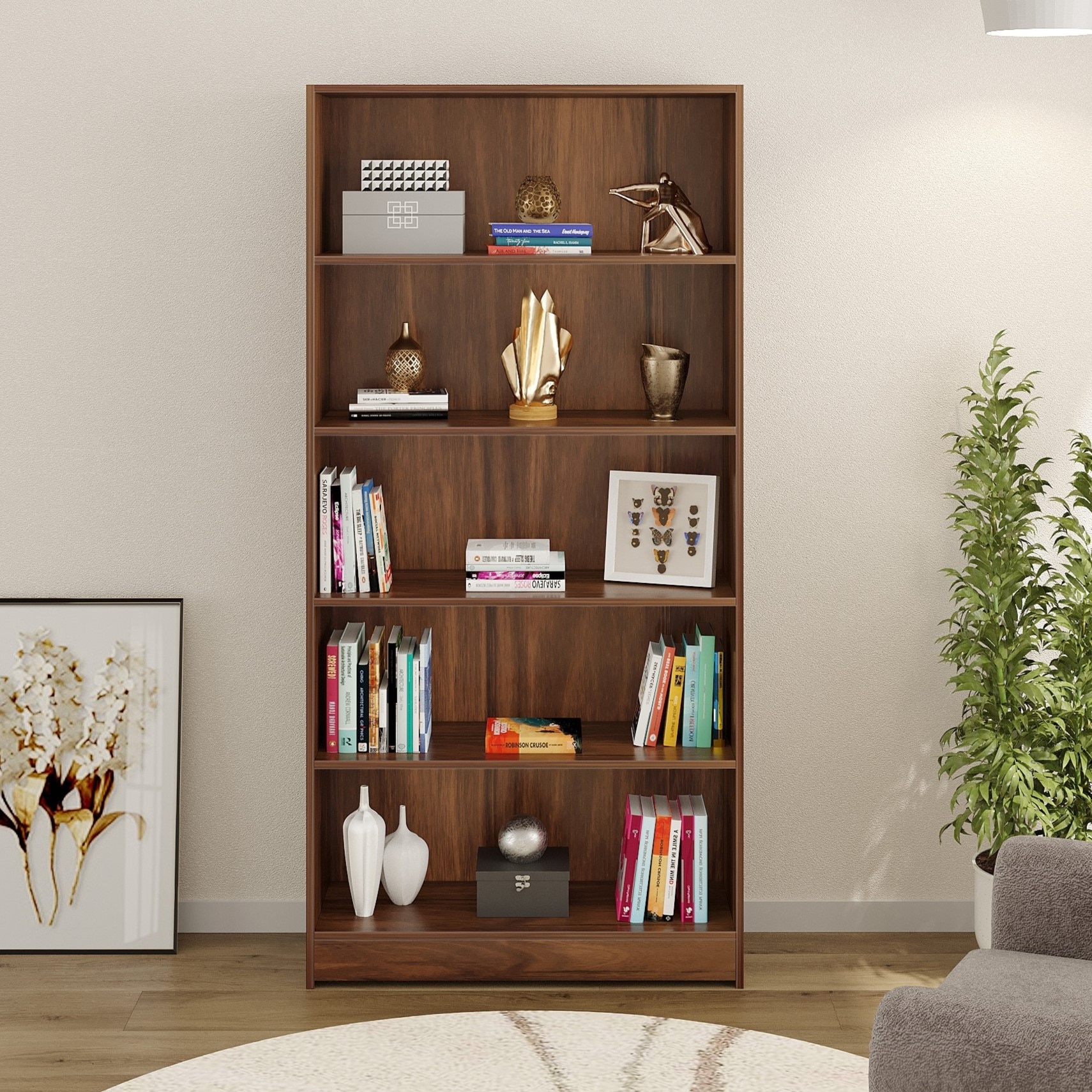 Alex Engineered Wood Bookshelf with Brown Maple finish
