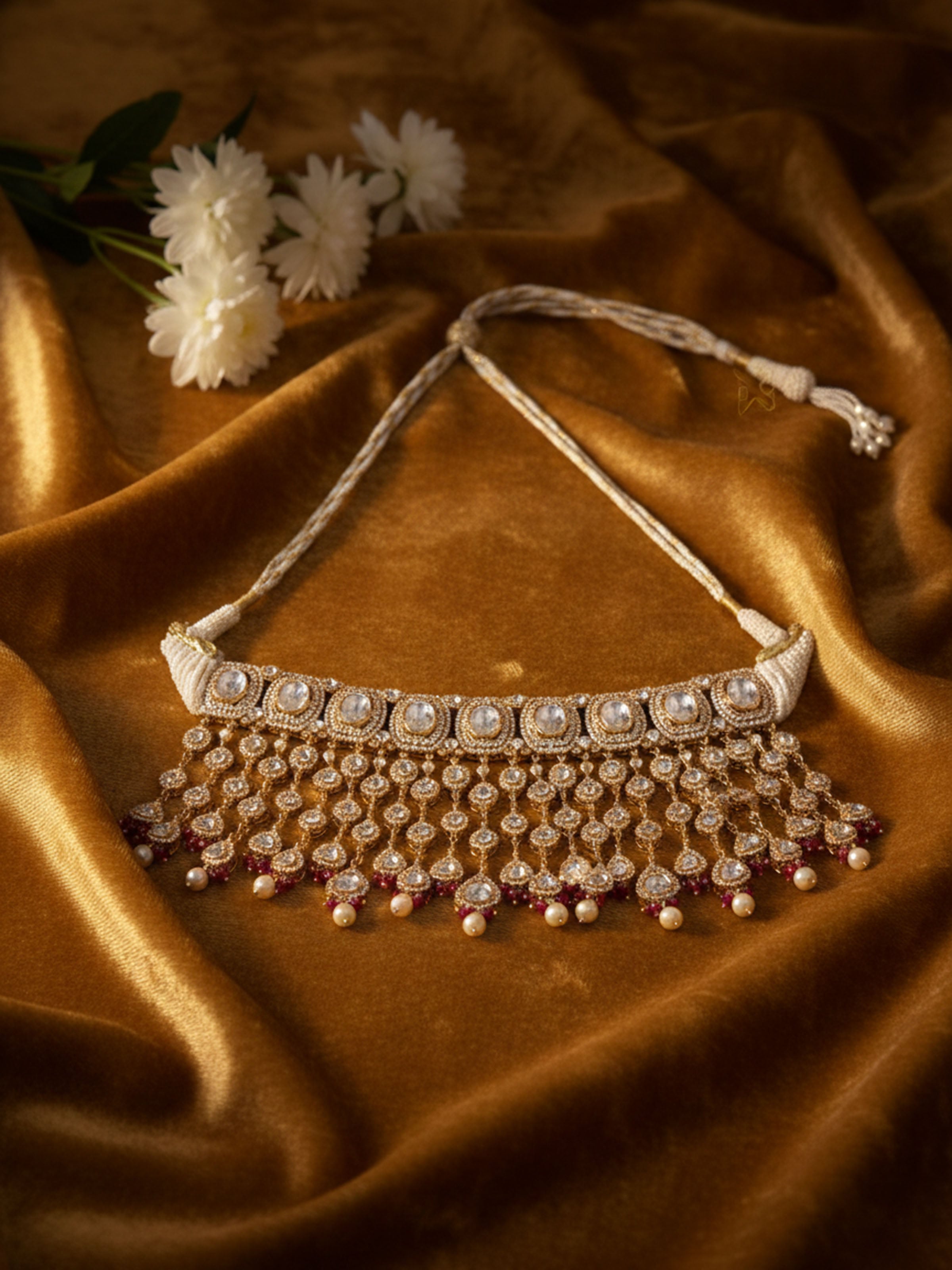 Lifestyle view of Dank Polki silver collar necklace