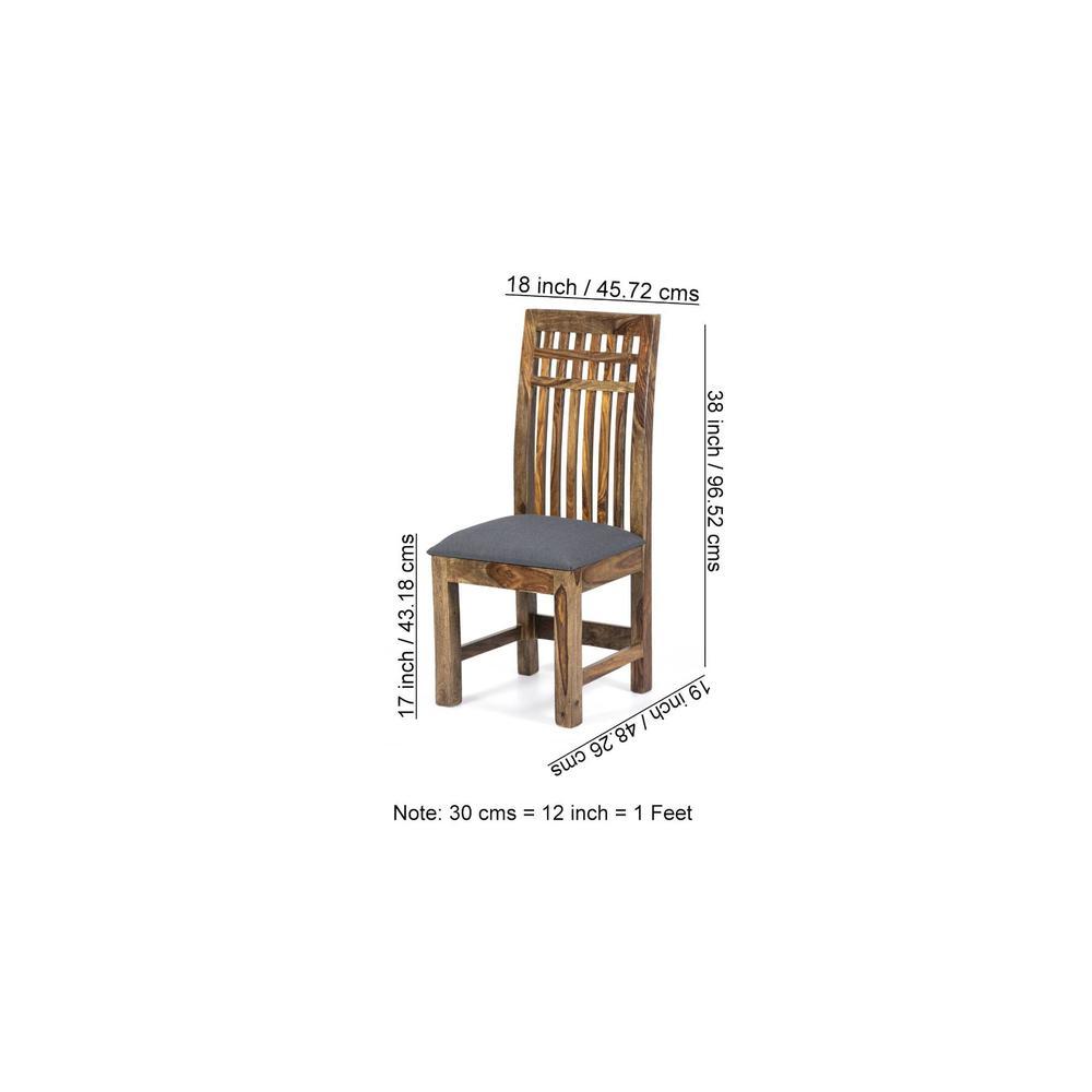 Columbus wood Set of 2 Dining Chairs in Anchor Grey Fabric Cushioning with TEAK FINISH