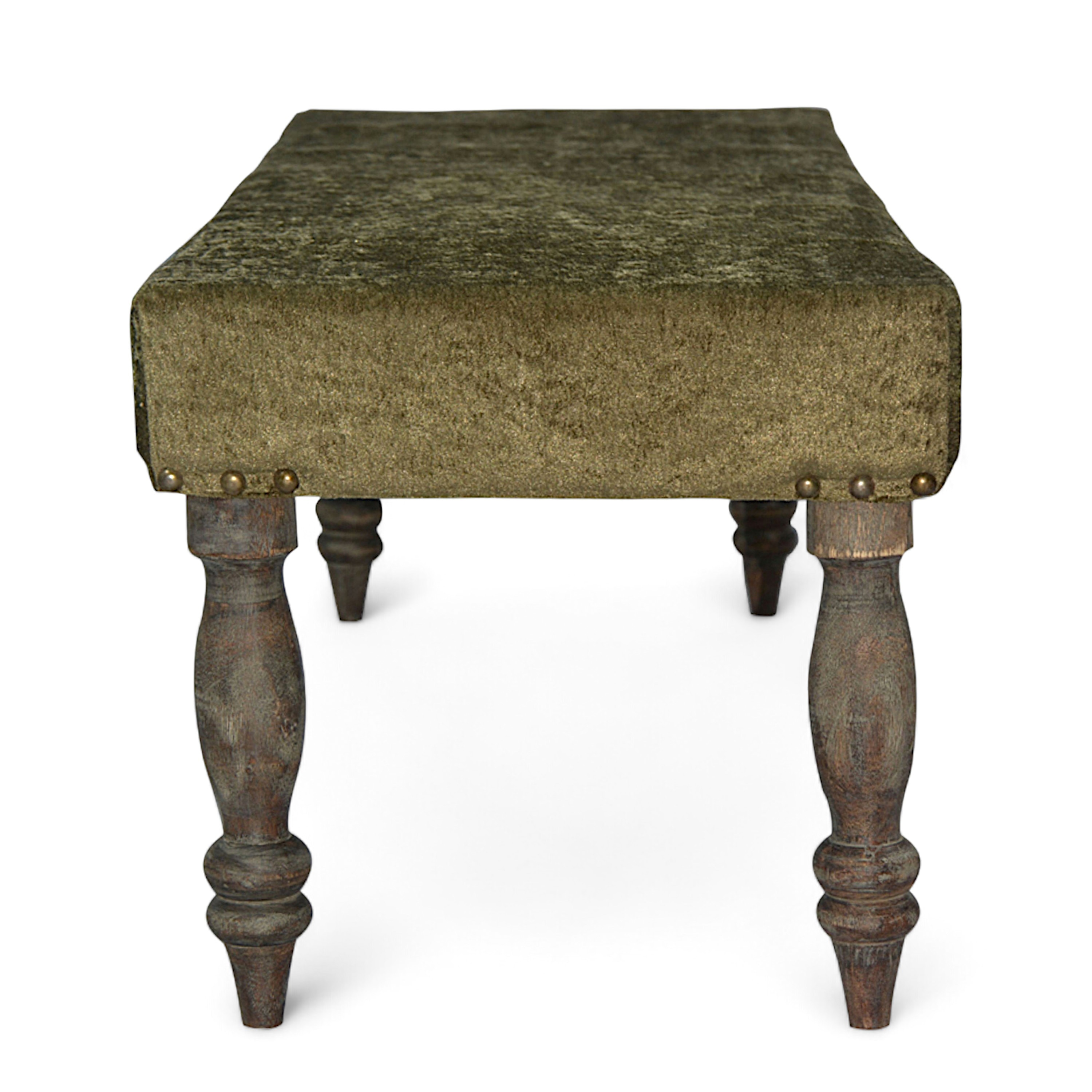 Cairo Solid Wood 2 Seater Bench In Green Sparkle Velvet Fabric