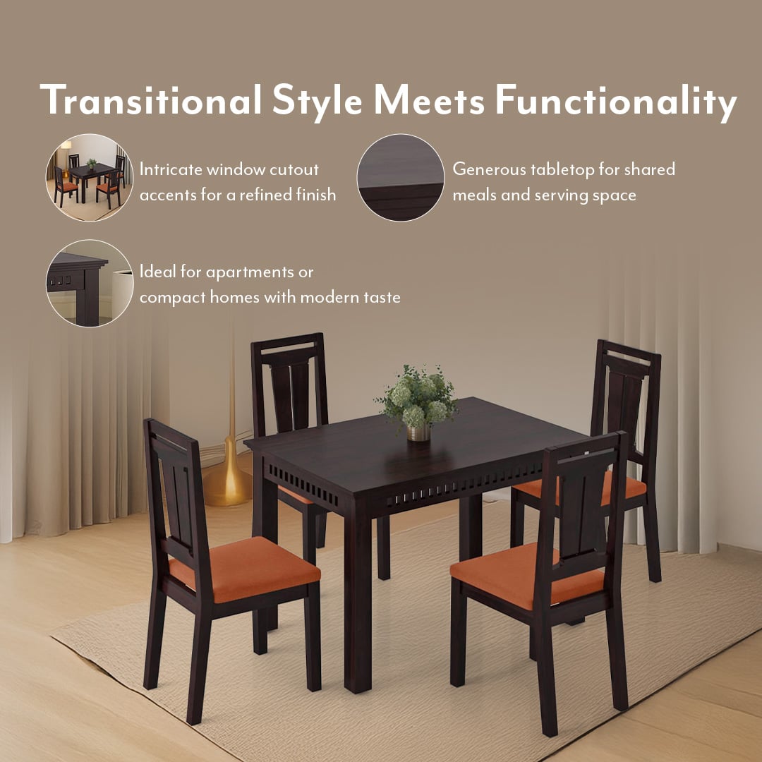 Fidora 4 Seater Dining Table In Mahogany Finish