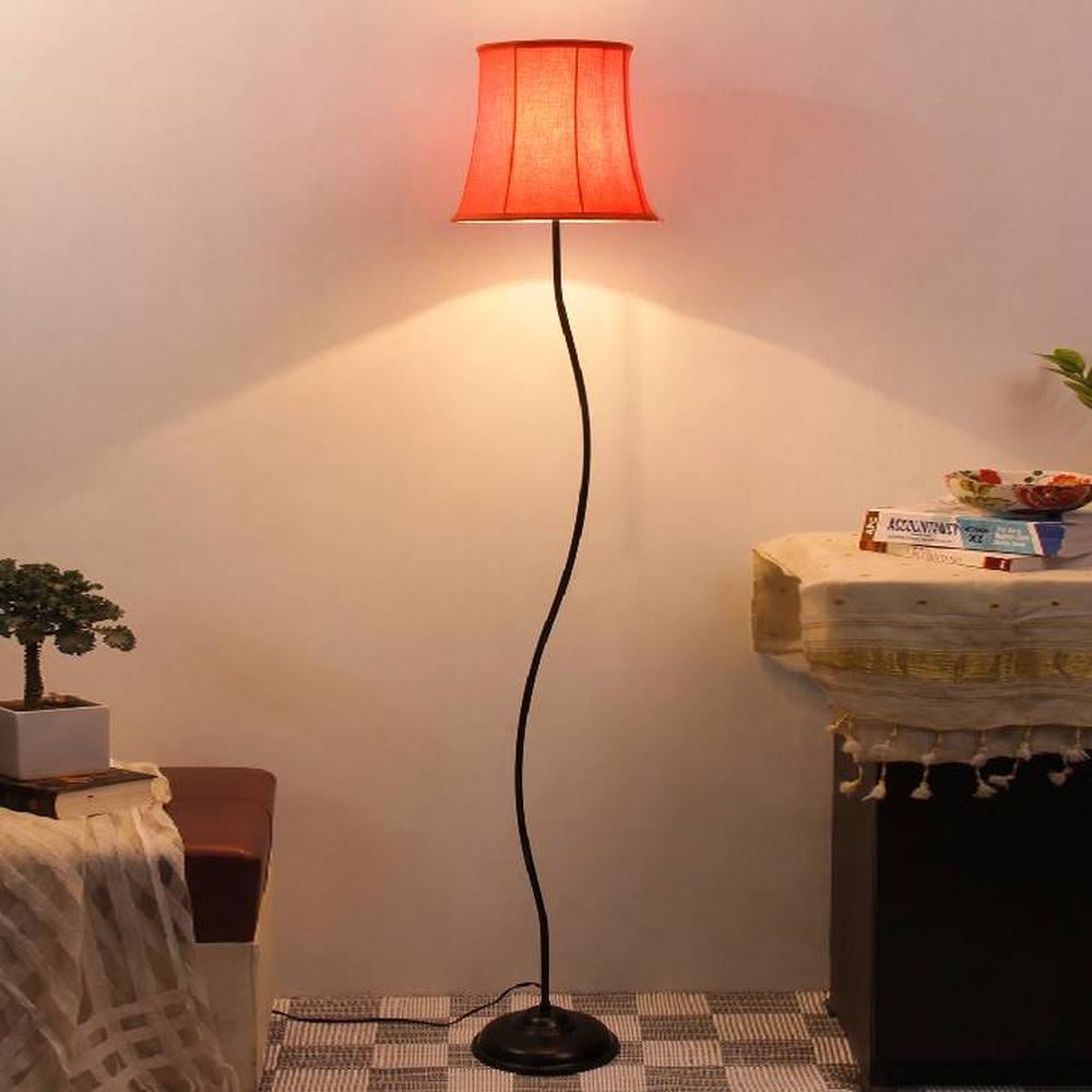 Theo Orange Fabric Floor Lamp with Black Iron Base