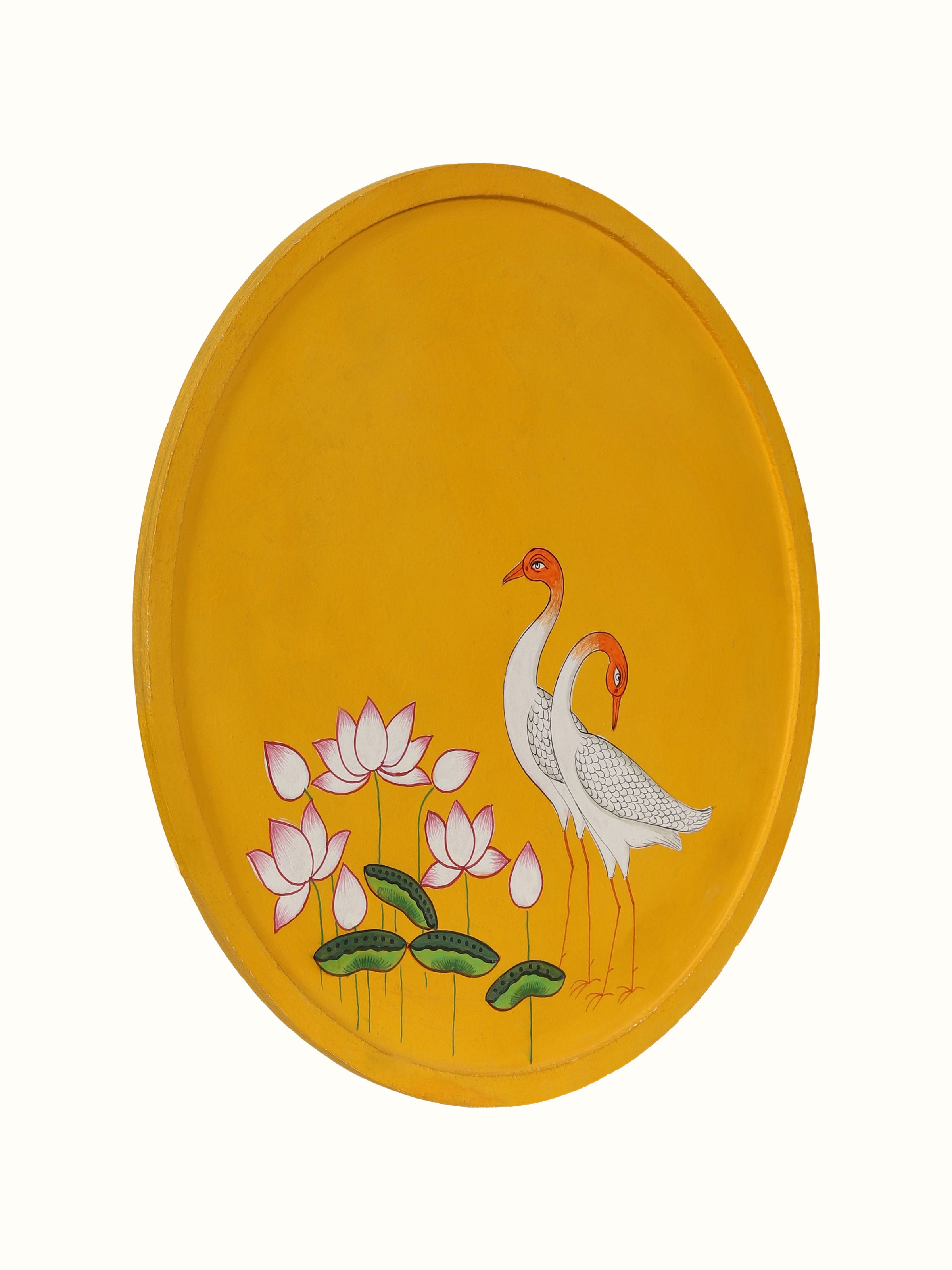 Sarus and Kamal Pichwai Painting Wall Plate