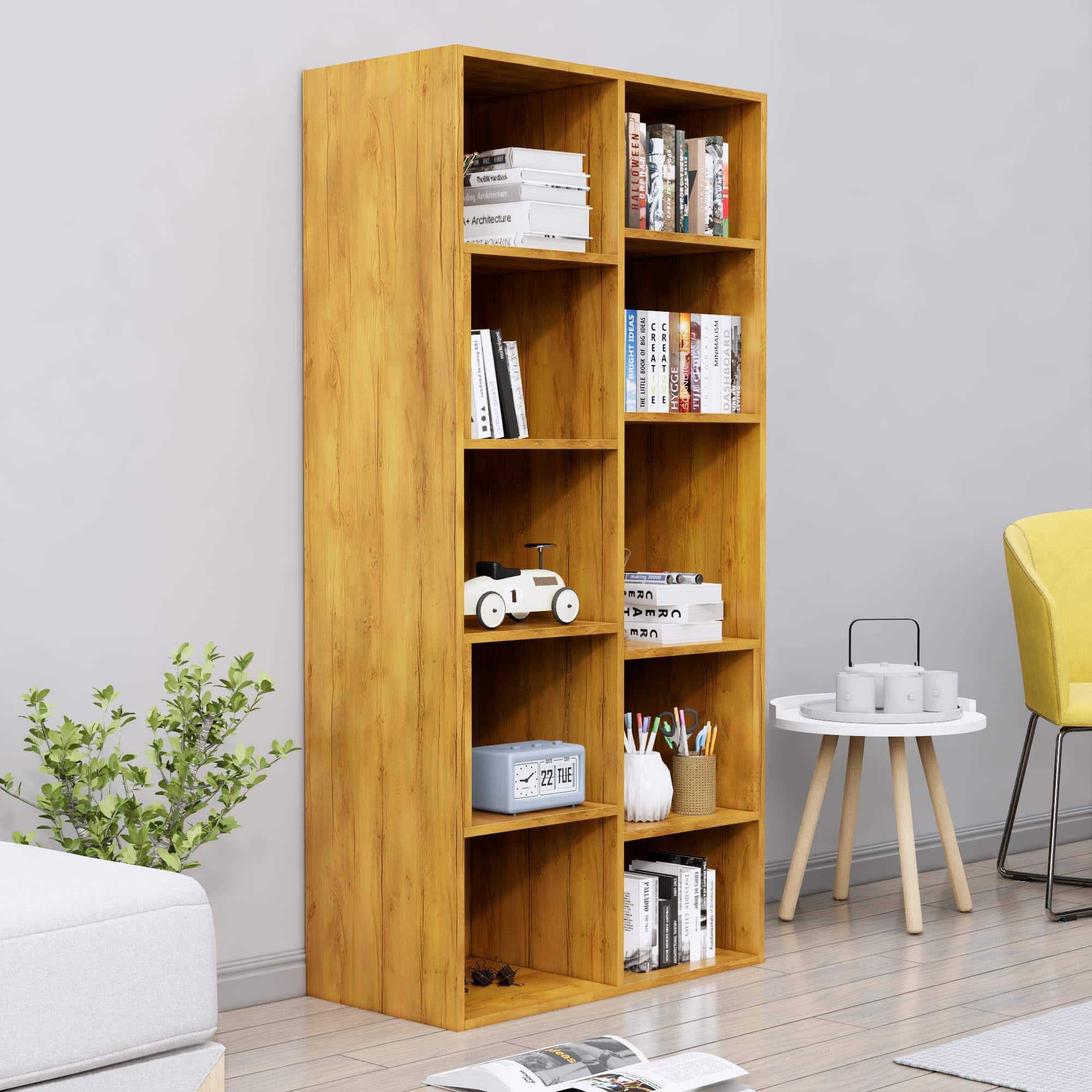 Hexa Engineered Wood Bookshelf Multipurpose Storage Rack in Giant Wood Colour - HexaRed