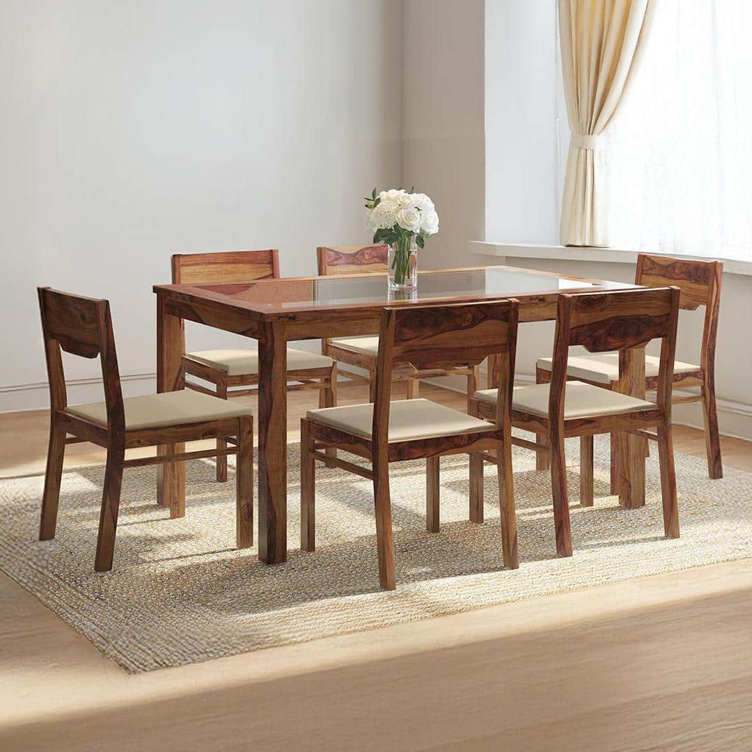 Floyd 6 Seater Dining Table Glass Top With Set Of 6 Kerry Dining Chairs