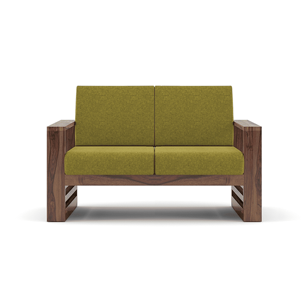 Parson 2 Seater Wooden Sofa In Teak Finish (Green Olivia)