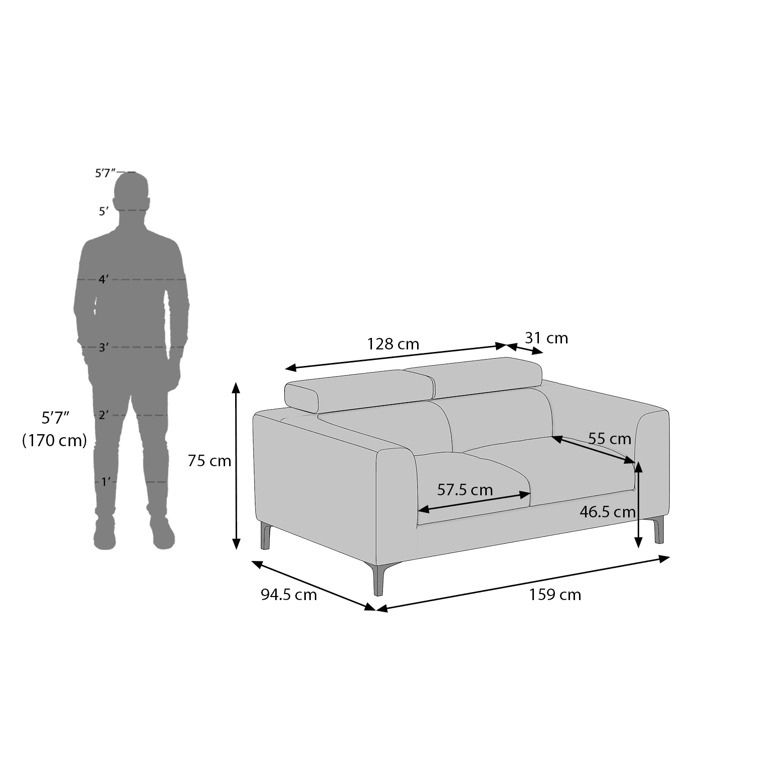 Chelsea 2 Seater Fabric Sofa (Daschund Brown)