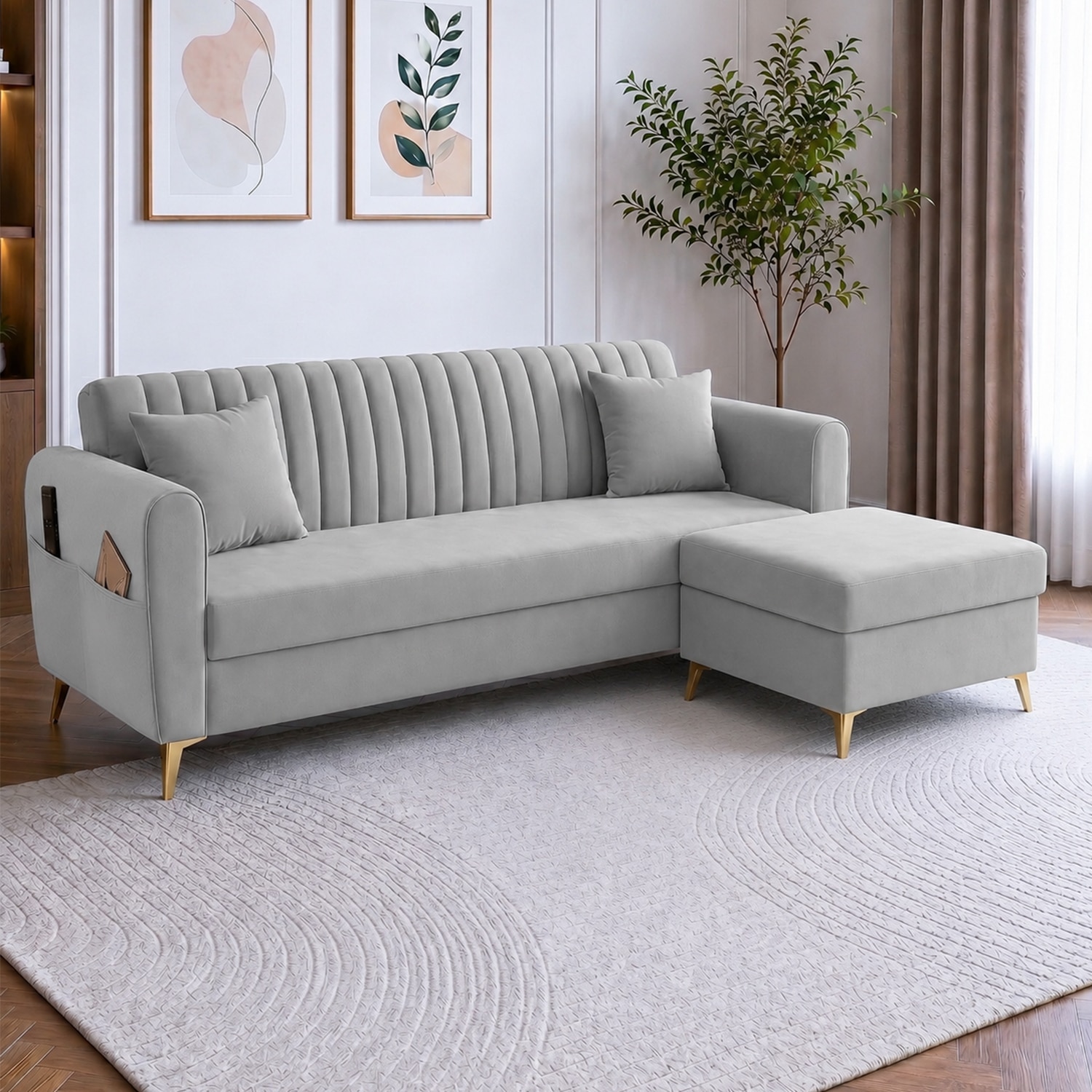 Daraco Velvet L shape 4 Seater Sofa in Grey Color - Home Lifestylez