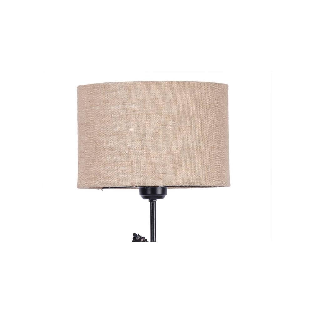 Caelan Beige Natural Fiber Floor Lamp with Black Iron Base