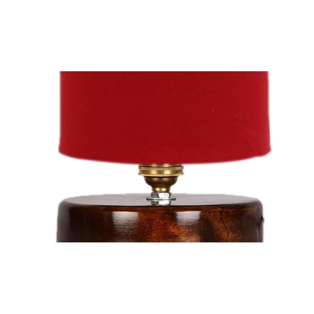 Sheba Red cotton table lamp with brown wood base