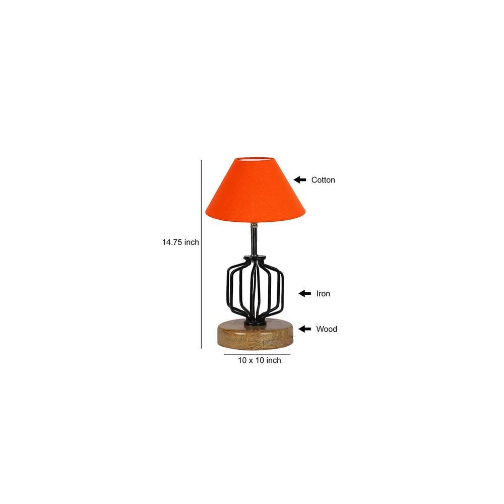 Celeste Orange cotton Table lamp with Wood & Iron Base