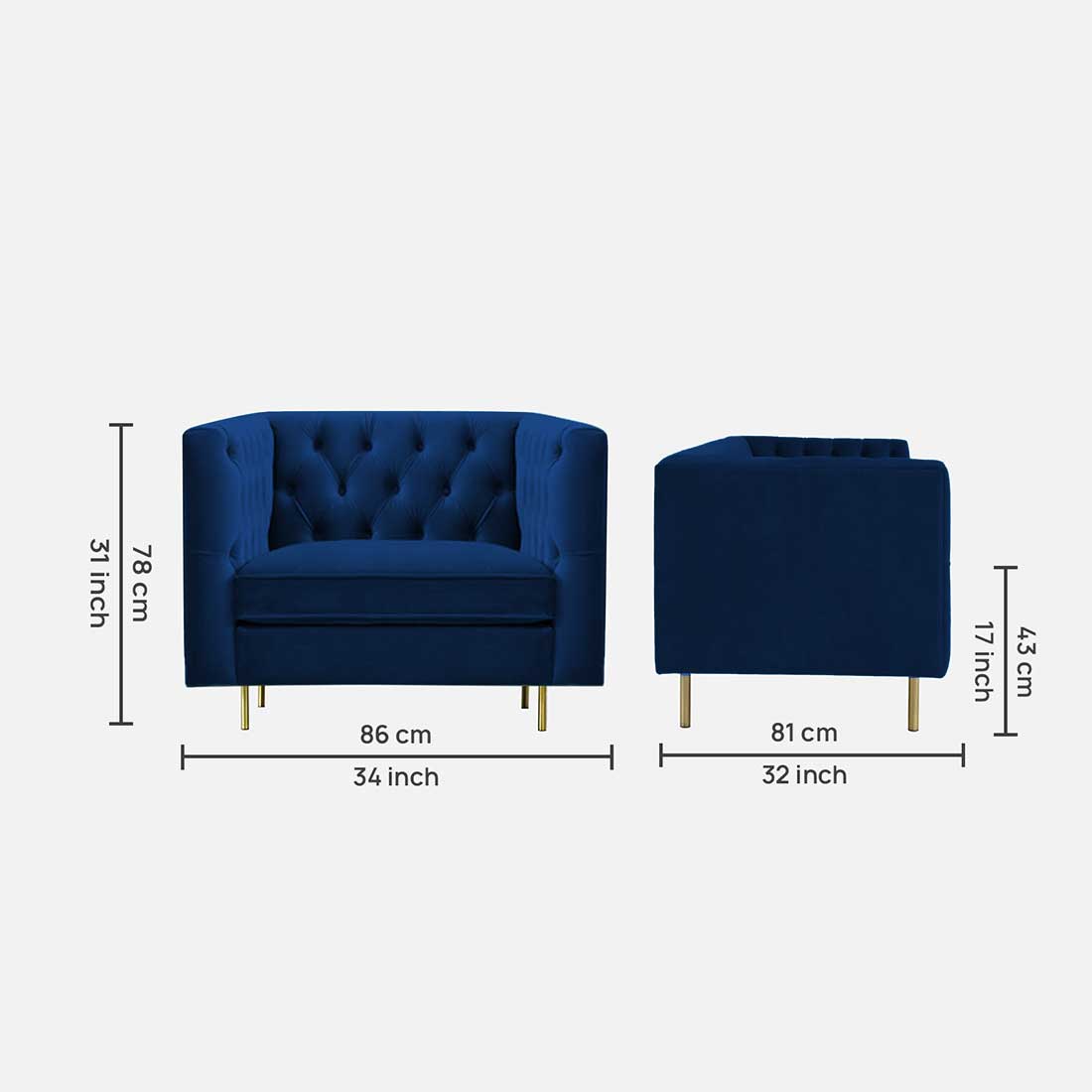 Caraven Fabric Sofa (Navy Blue)