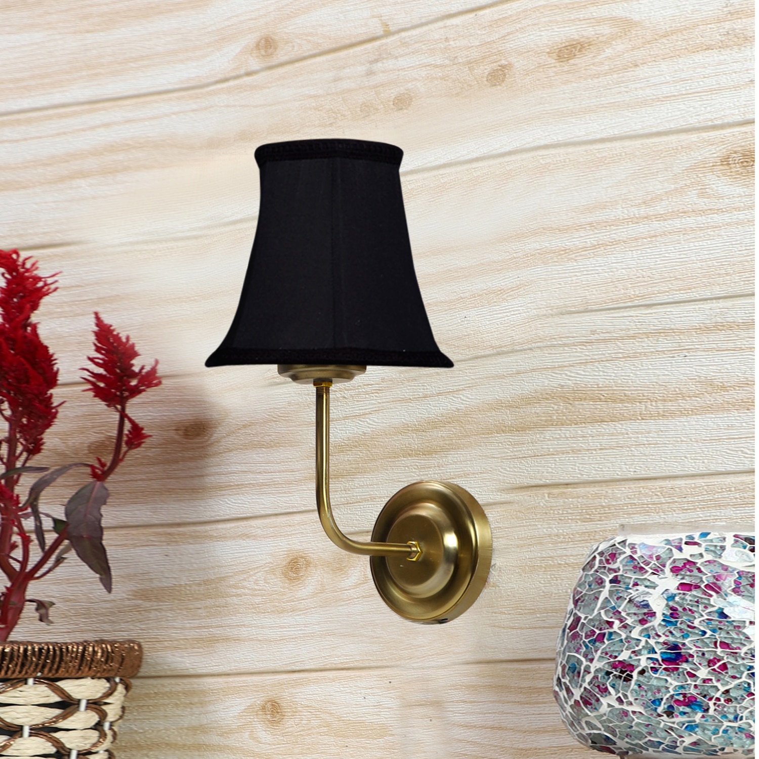 Devansh Gold Wall Mounted Lamp With Black Cotton Shade